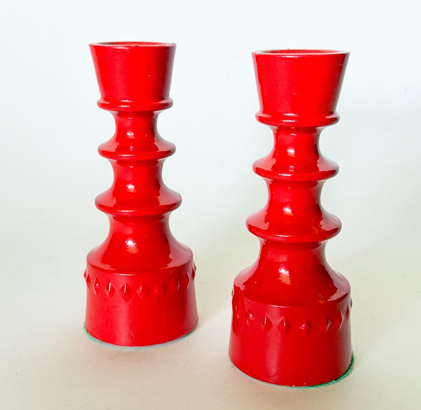 1960s Mid Century Scandinavian Style Red Ceramic Candlesticks- Set of 2