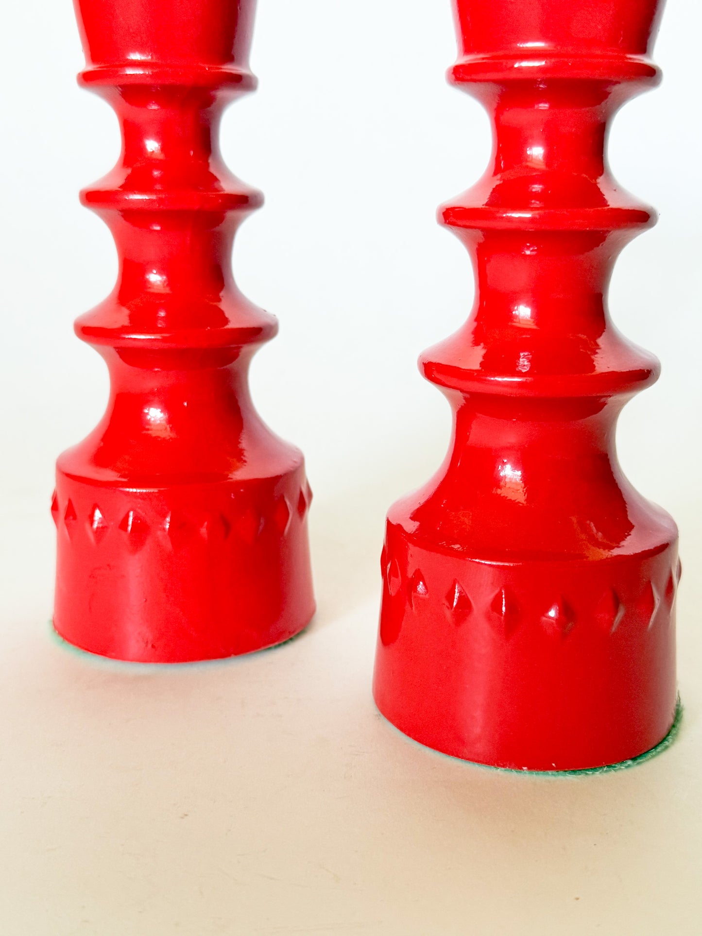 1960s Mid Century Scandinavian Style Red Ceramic Candlesticks- Set of 2