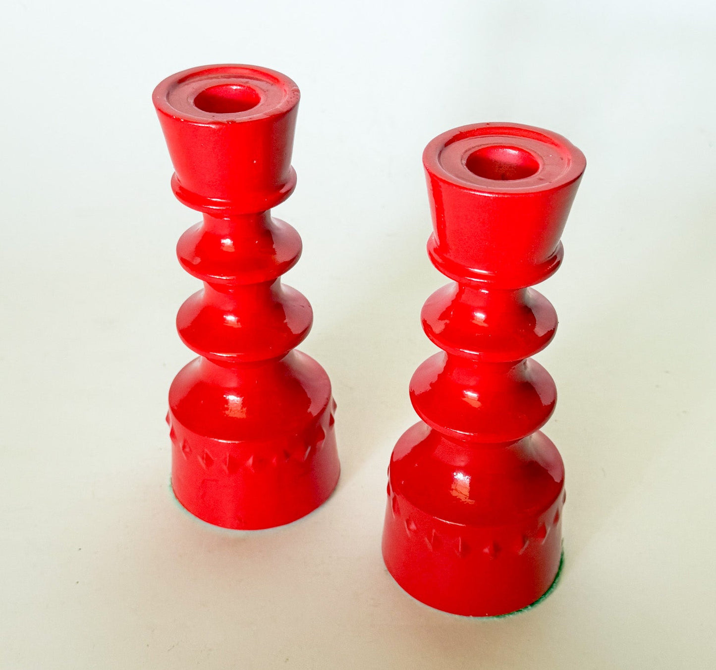 1960s Mid Century Scandinavian Style Red Ceramic Candlesticks- Set of 2