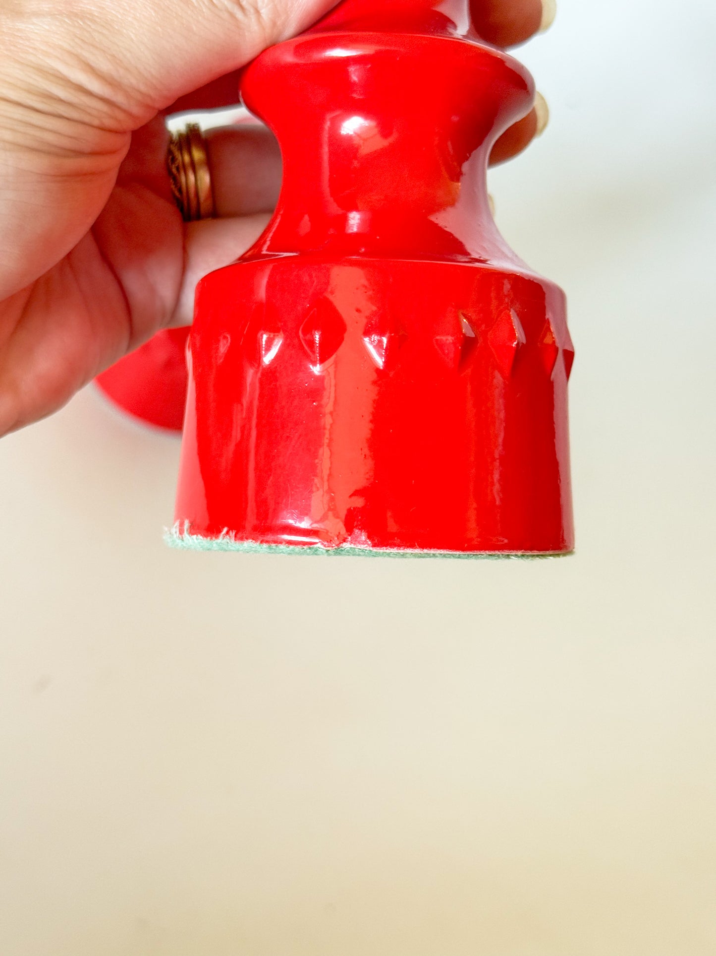 1960s Mid Century Scandinavian Style Red Ceramic Candlesticks- Set of 2