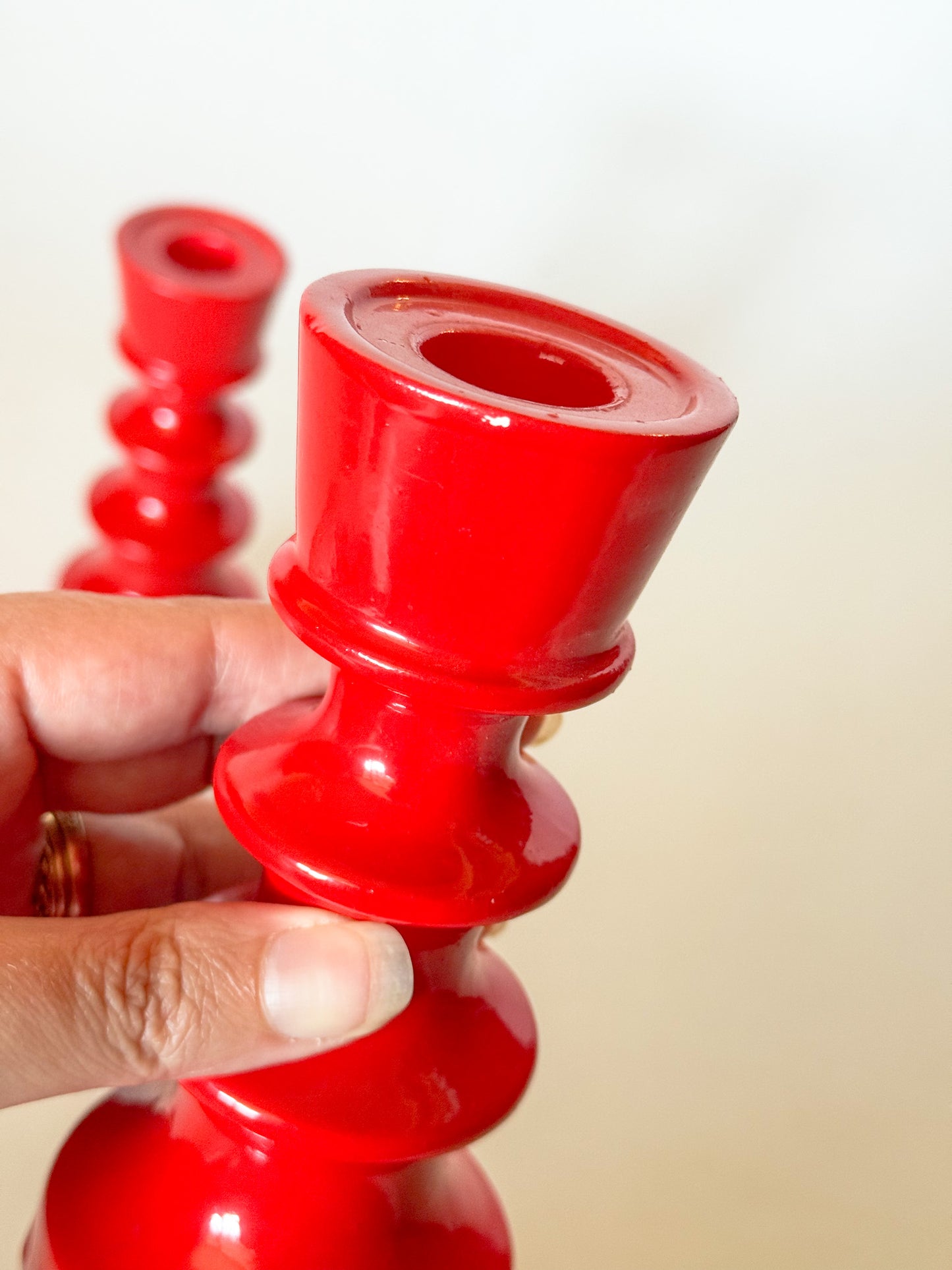1960s Mid Century Scandinavian Style Red Ceramic Candlesticks- Set of 2