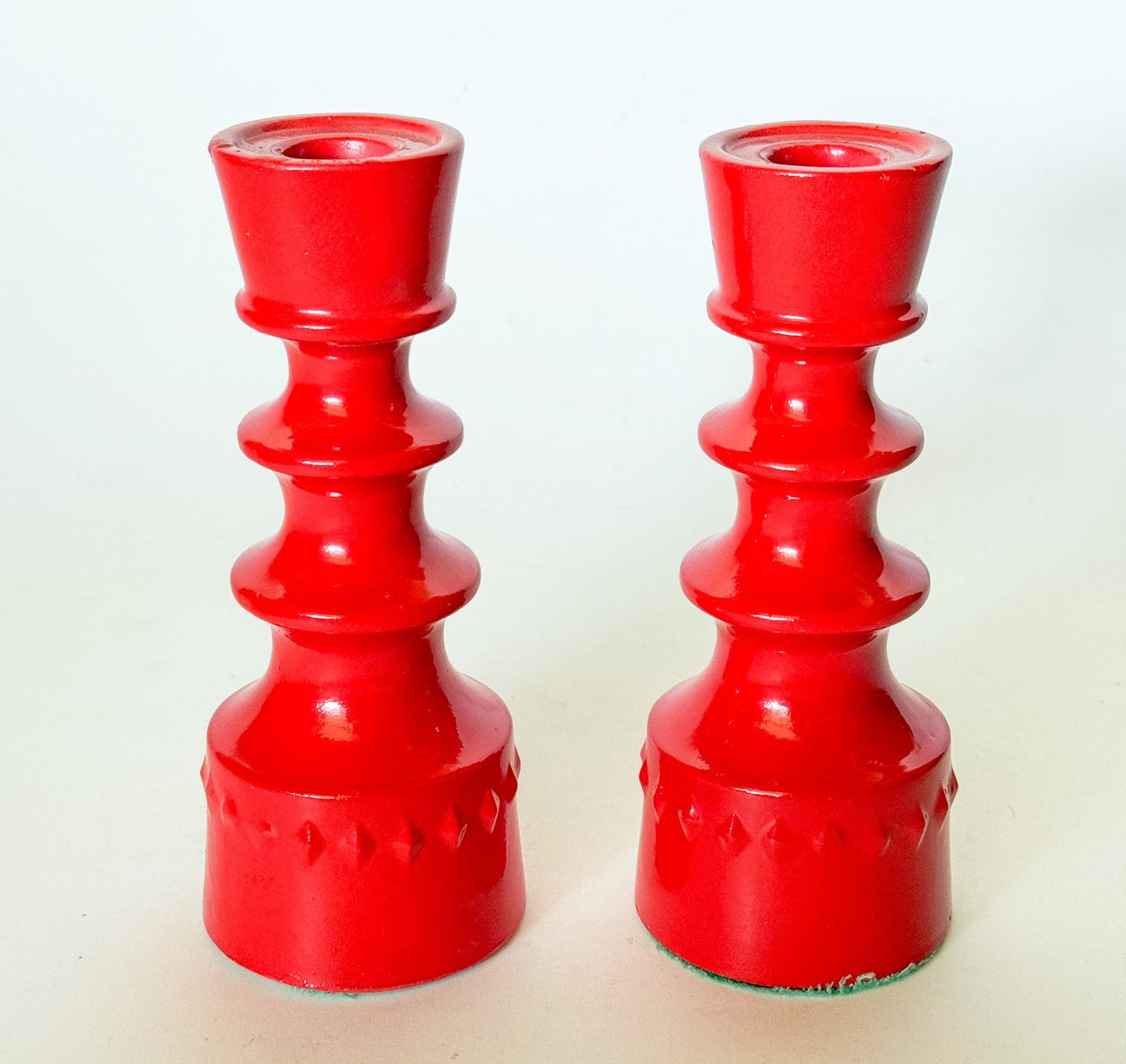 1960s Mid Century Scandinavian Style Red Ceramic Candlesticks- Set of 2