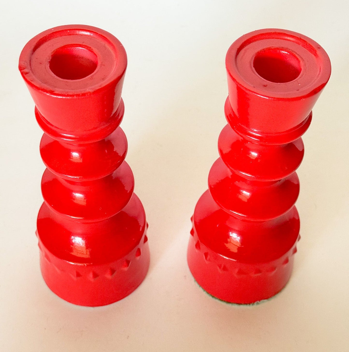 1960s Mid Century Scandinavian Style Red Ceramic Candlesticks- Set of 2