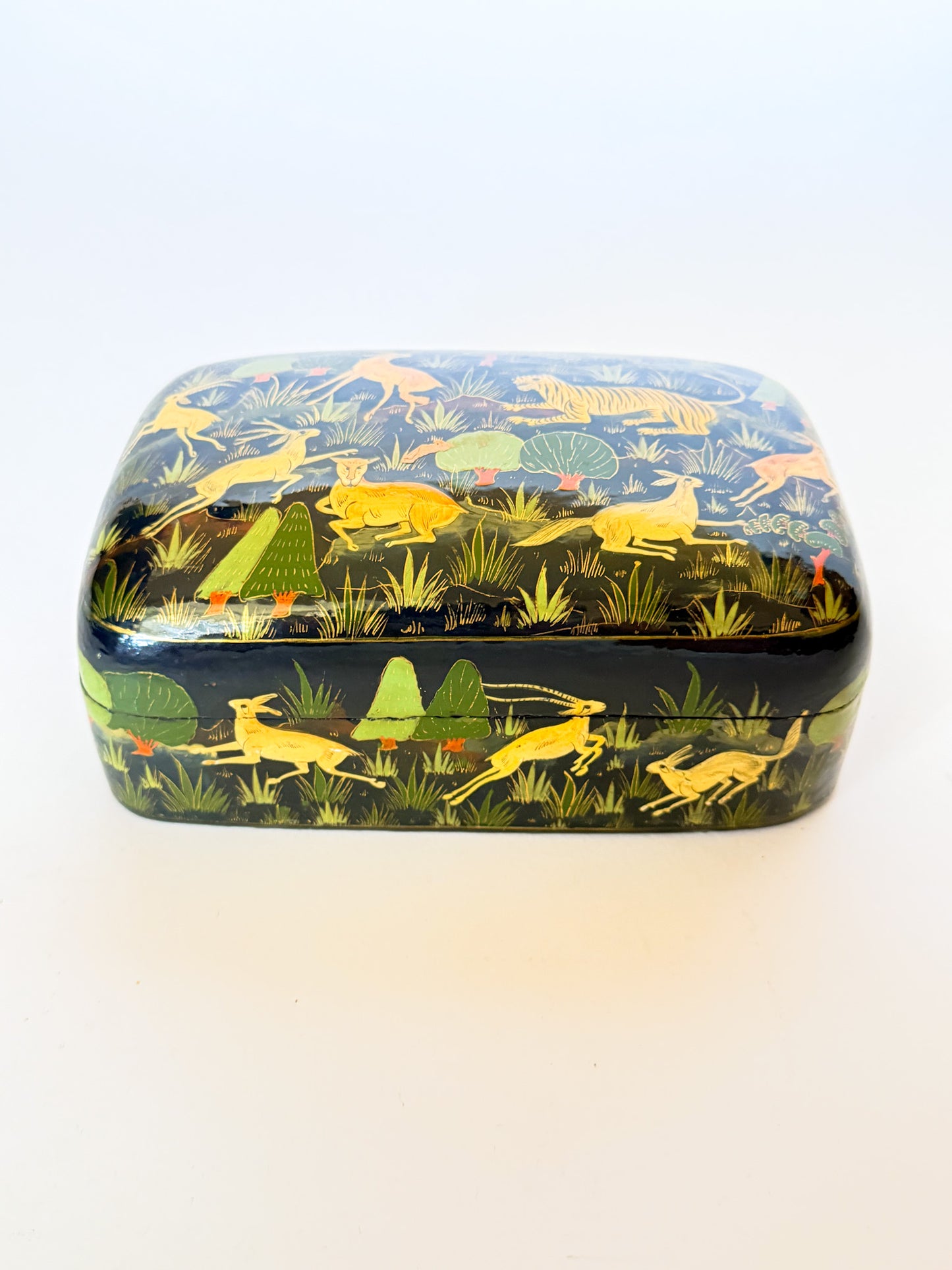 Large Vintage Lacquered Domed Box With Flora and Fauna