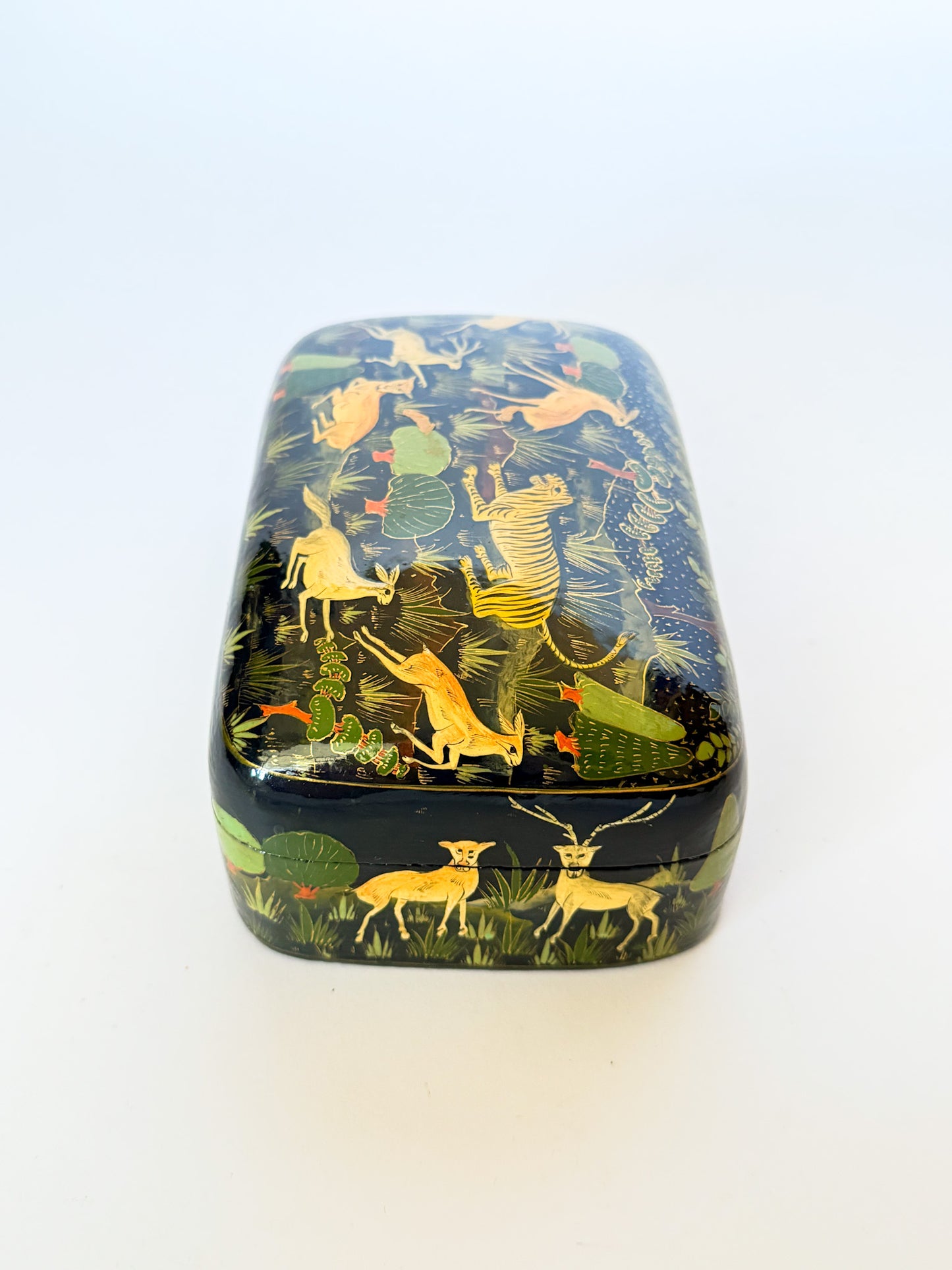Large Vintage Lacquered Domed Box With Flora and Fauna