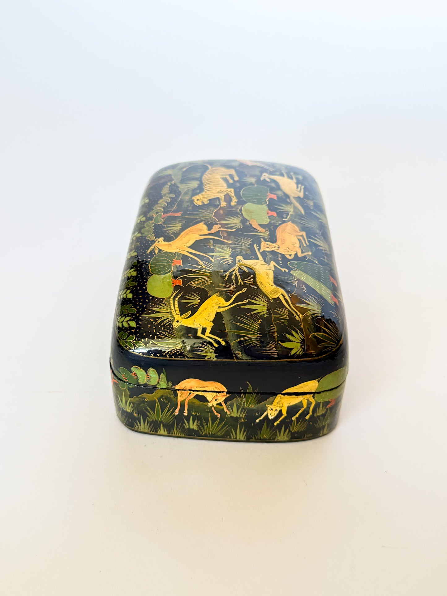 Large Vintage Lacquered Domed Box With Flora and Fauna
