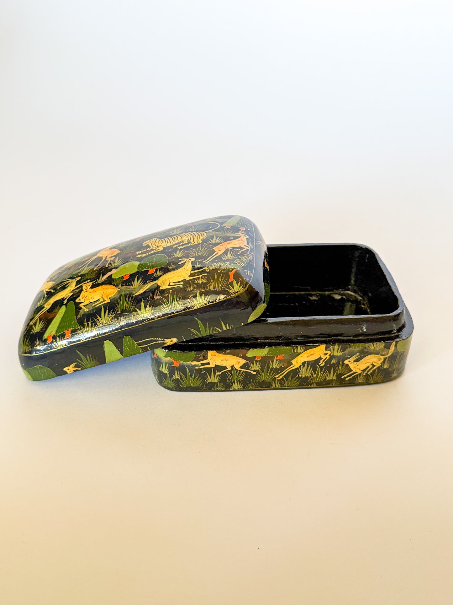 Large Vintage Lacquered Domed Box With Flora and Fauna