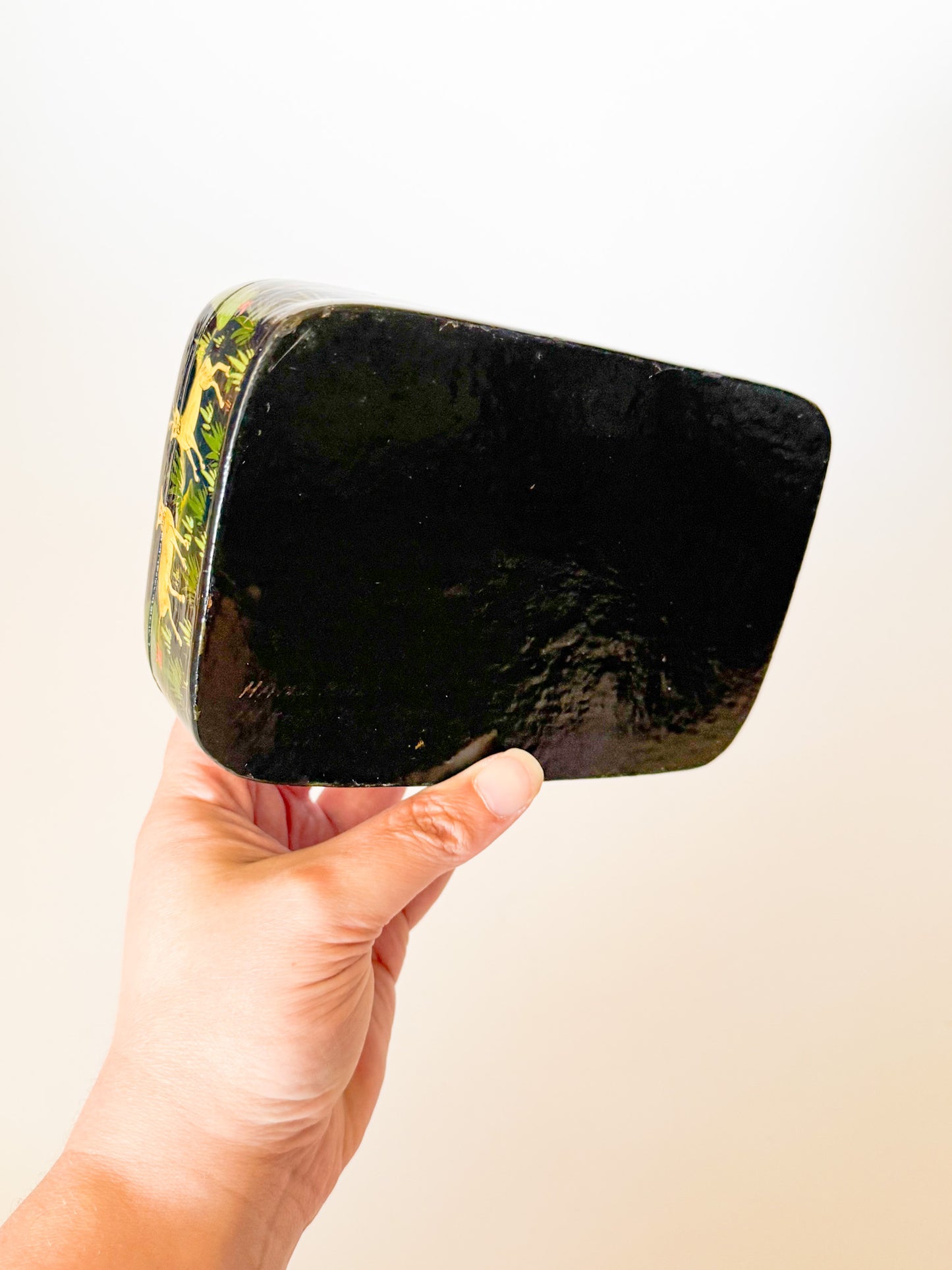 Large Vintage Lacquered Domed Box With Flora and Fauna