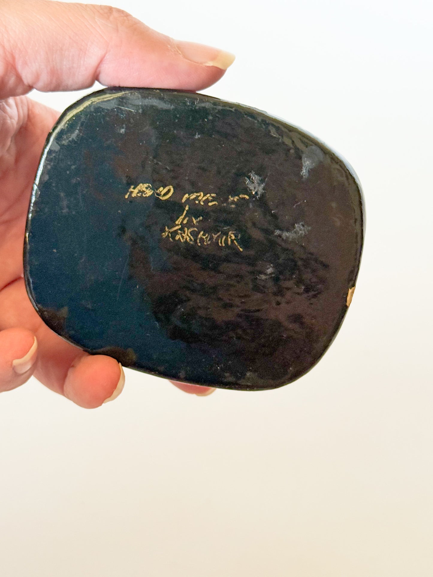 Vintage Kashmir Indian Lacquered Domed Box With Lilies