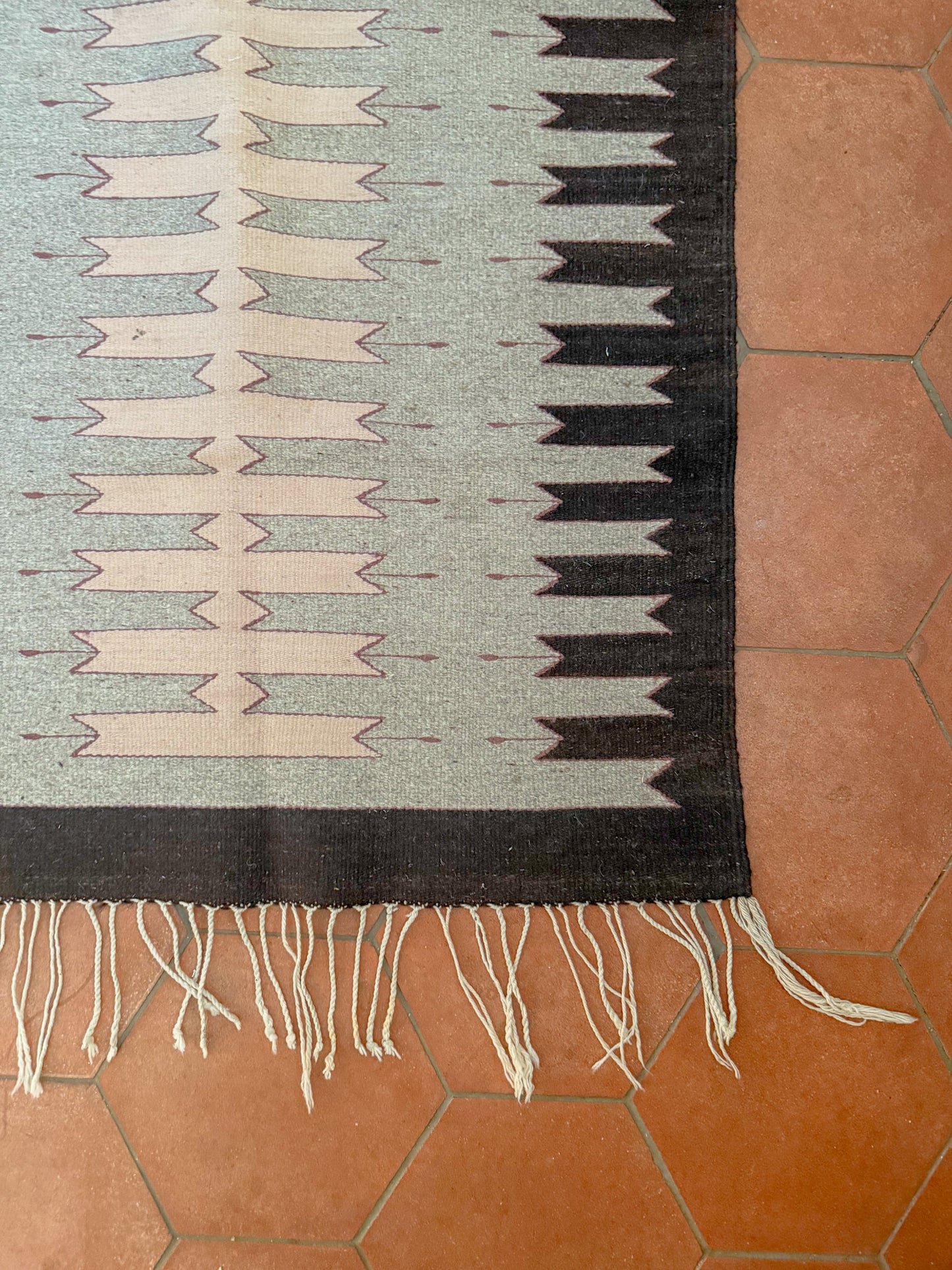 Vintage Zapotec Wool Woven Rug 34x60 Brown Blush Pink Textile Wall Hanging