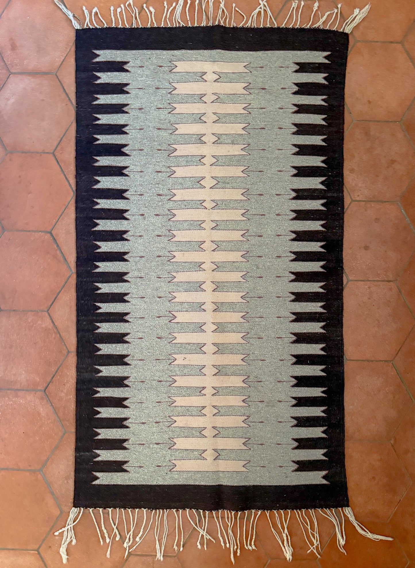 Vintage Zapotec Wool Woven Rug 34x60 Brown Blush Pink Textile Wall Hanging