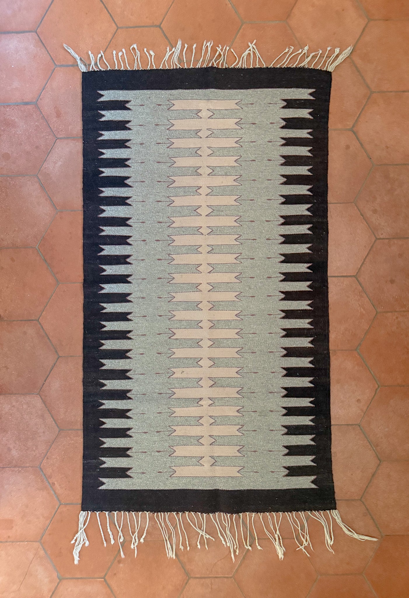 Vintage Zapotec Wool Woven Rug 34x60 Brown Blush Pink Textile Wall Hanging