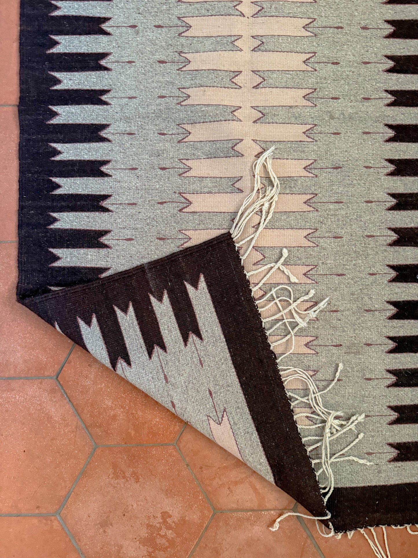 Vintage Zapotec Wool Woven Rug 34x60 Brown Blush Pink Textile Wall Hanging