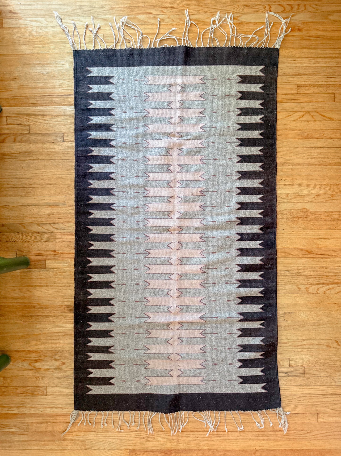 Vintage Zapotec Wool Woven Rug 34x60 Brown Blush Pink Textile Wall Hanging