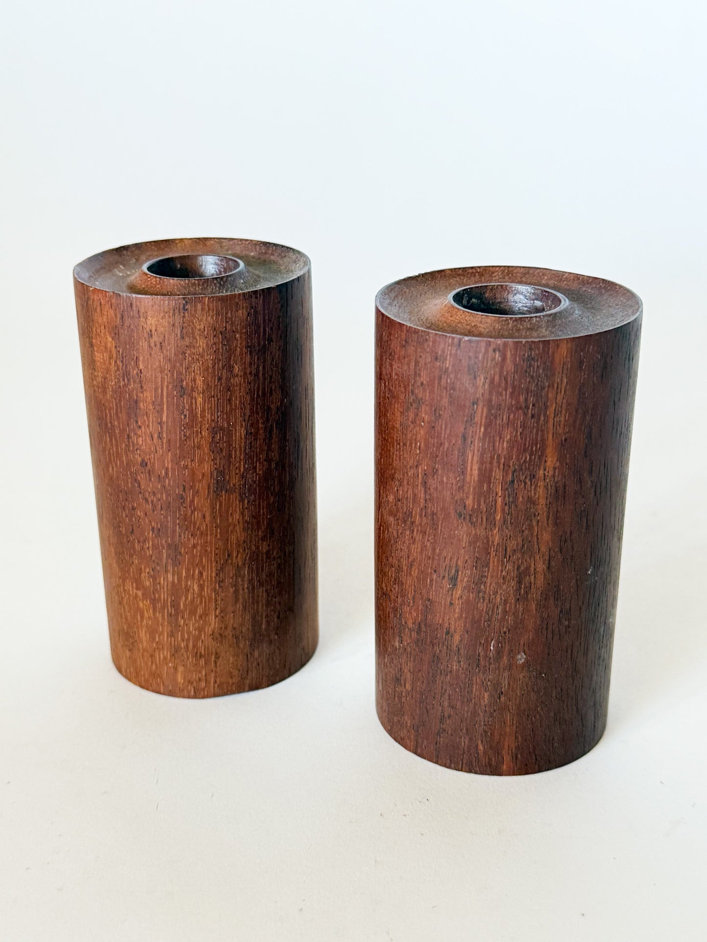 Mid 20th Century Danish Style Wood Cylinder Candle Holders