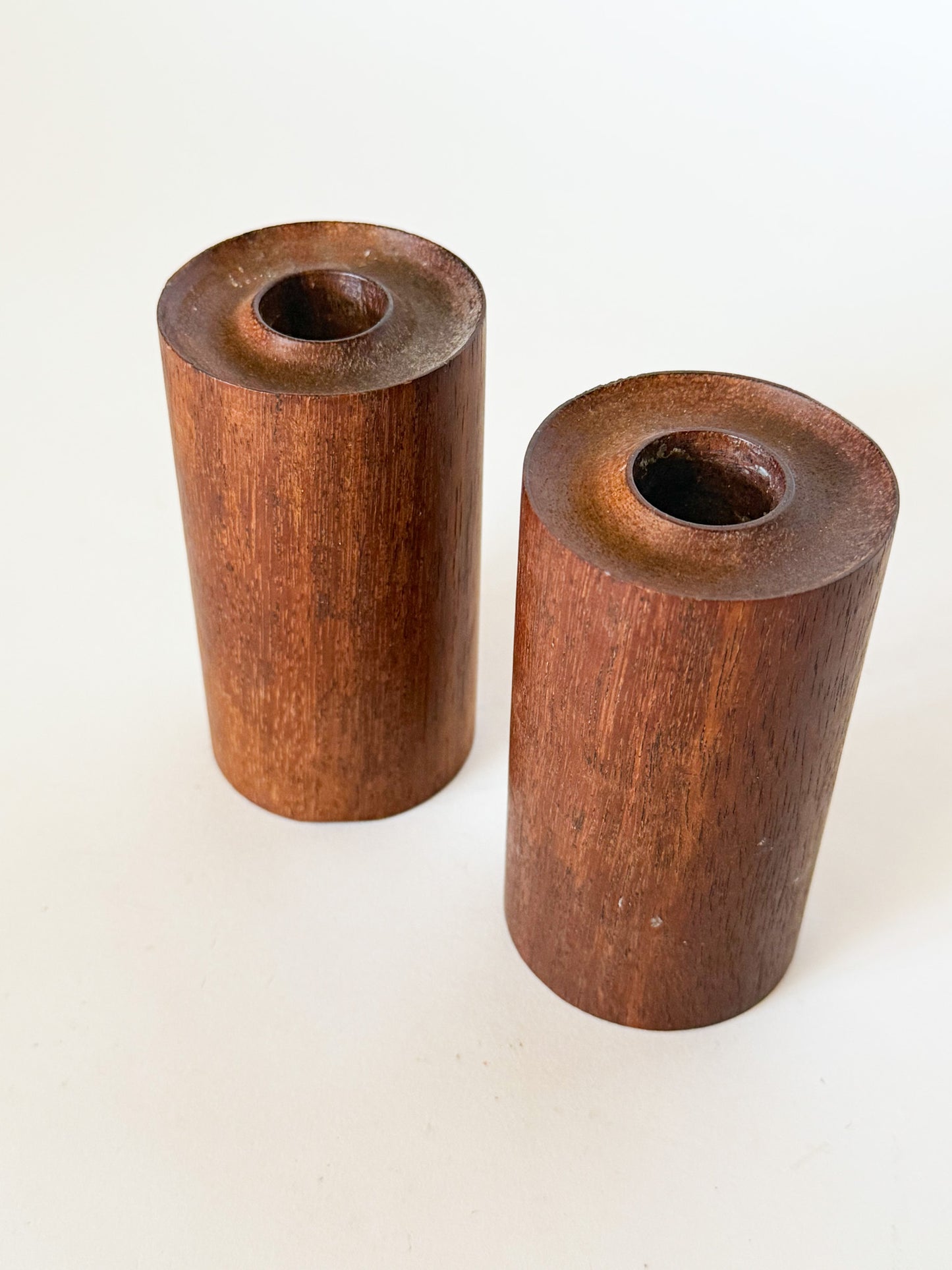 Mid 20th Century Danish Style Wood Cylinder Candle Holders