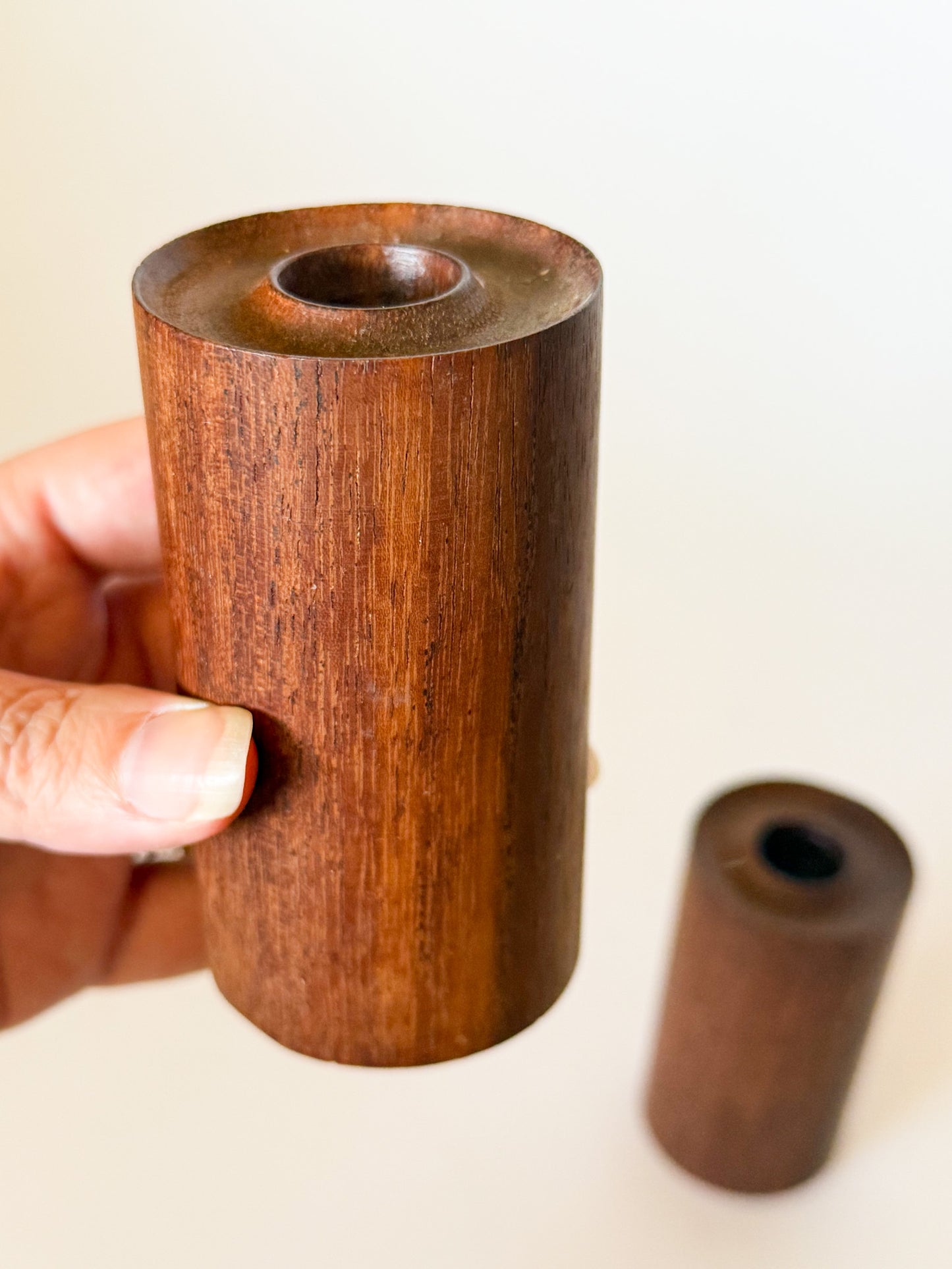 Mid 20th Century Danish Style Wood Cylinder Candle Holders