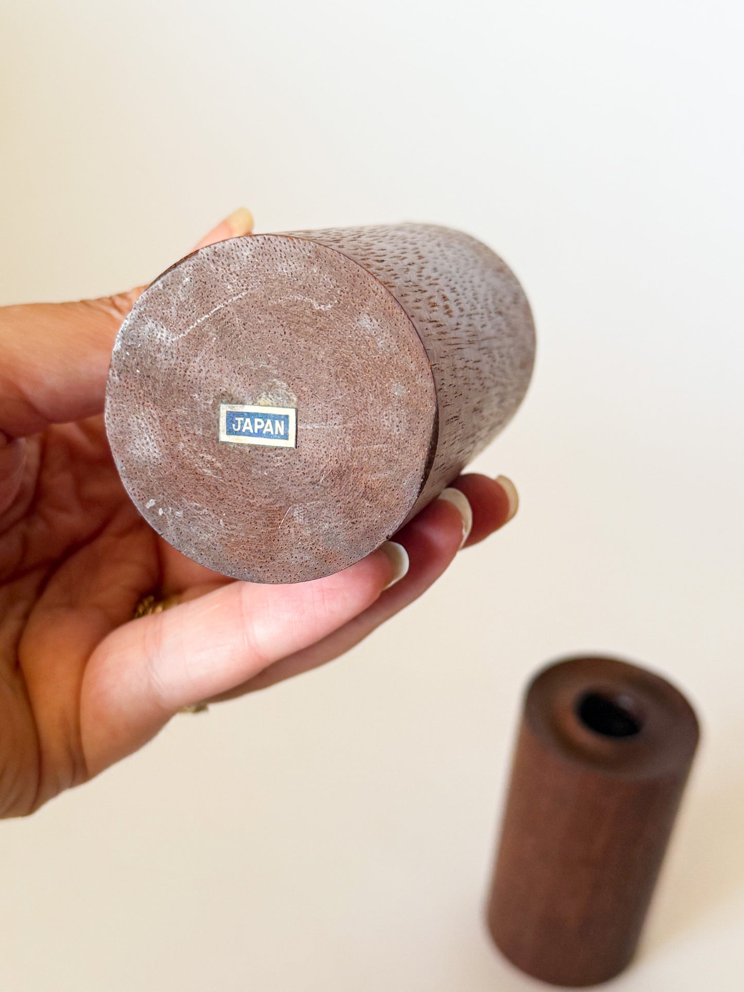 Mid 20th Century Danish Style Wood Cylinder Candle Holders