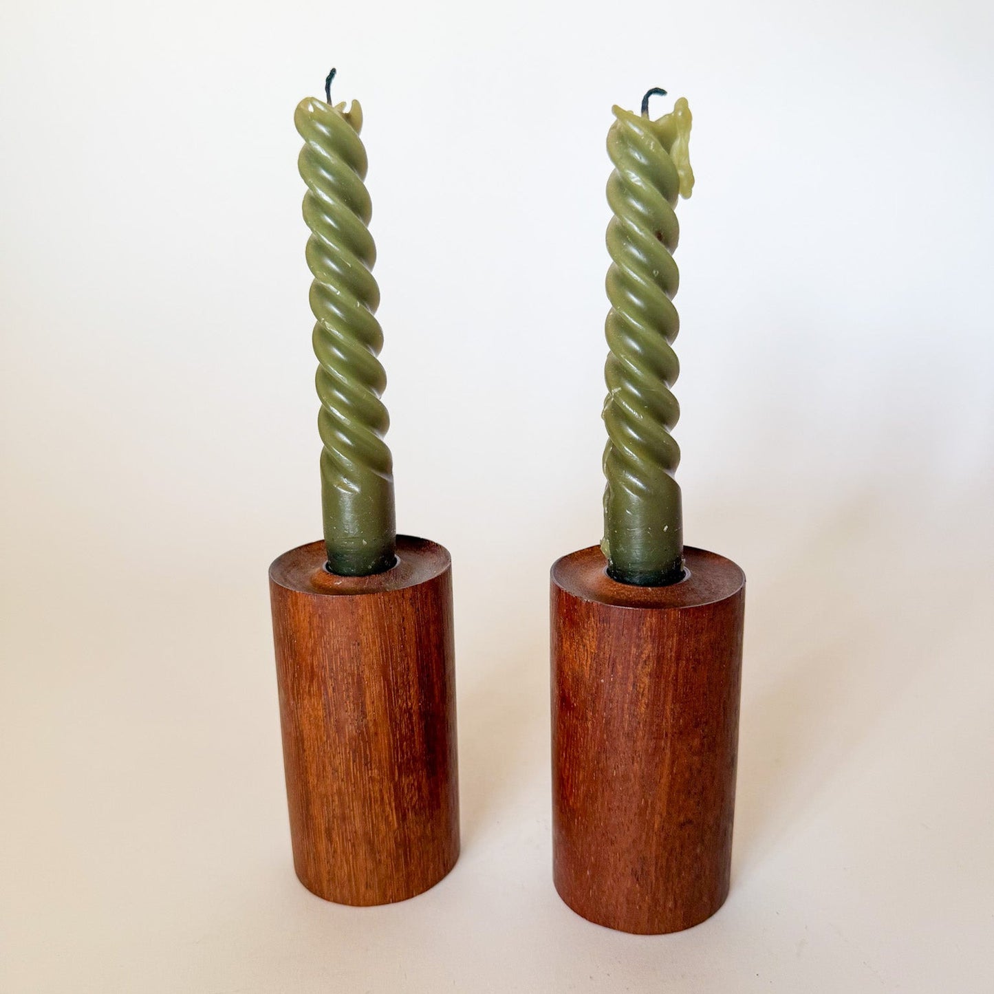 Mid 20th Century Danish Style Wood Cylinder Candle Holders
