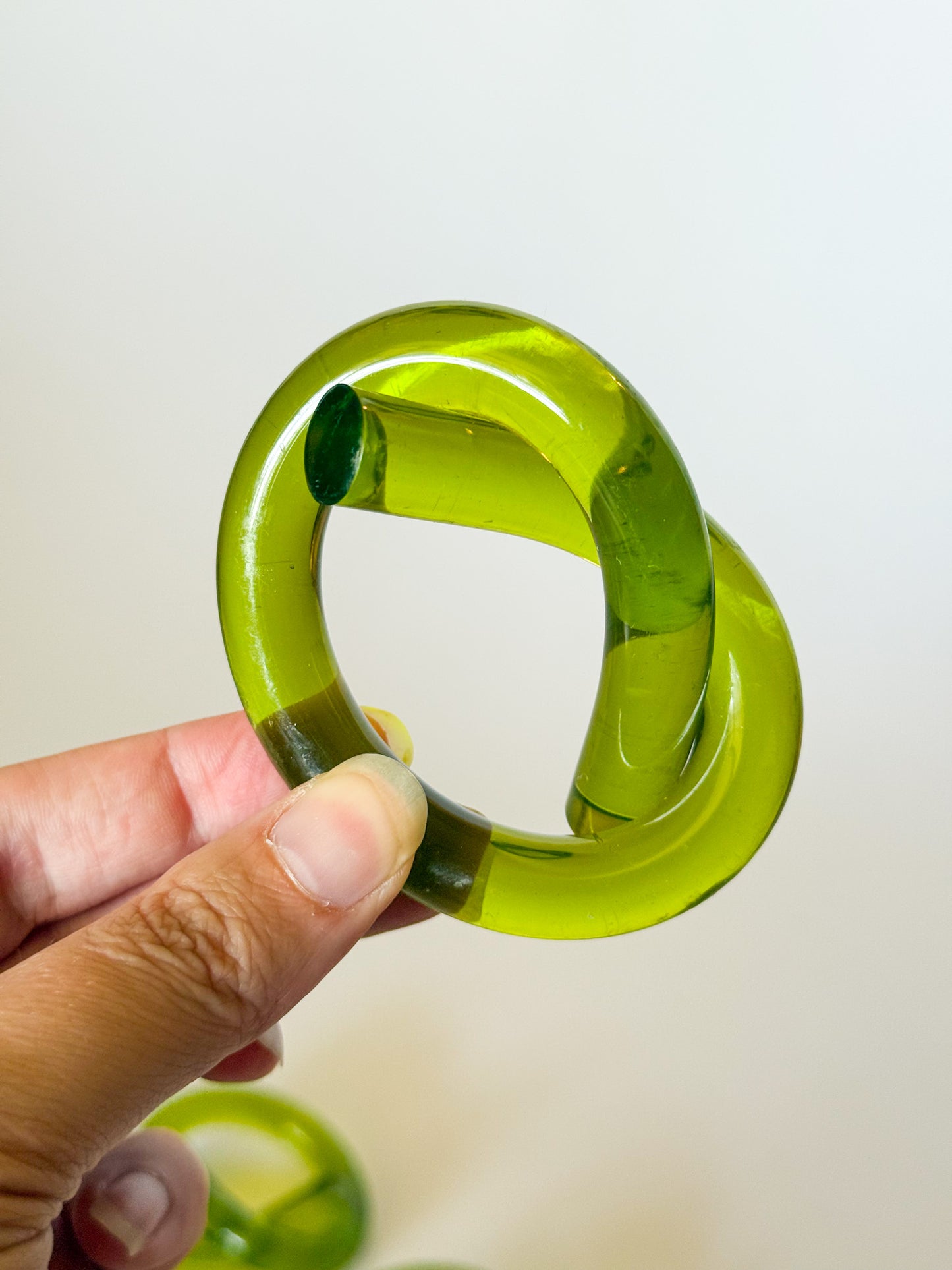 Vintage Olive Green Pretzel Knot Lucite Napkin Rings, Set of 4