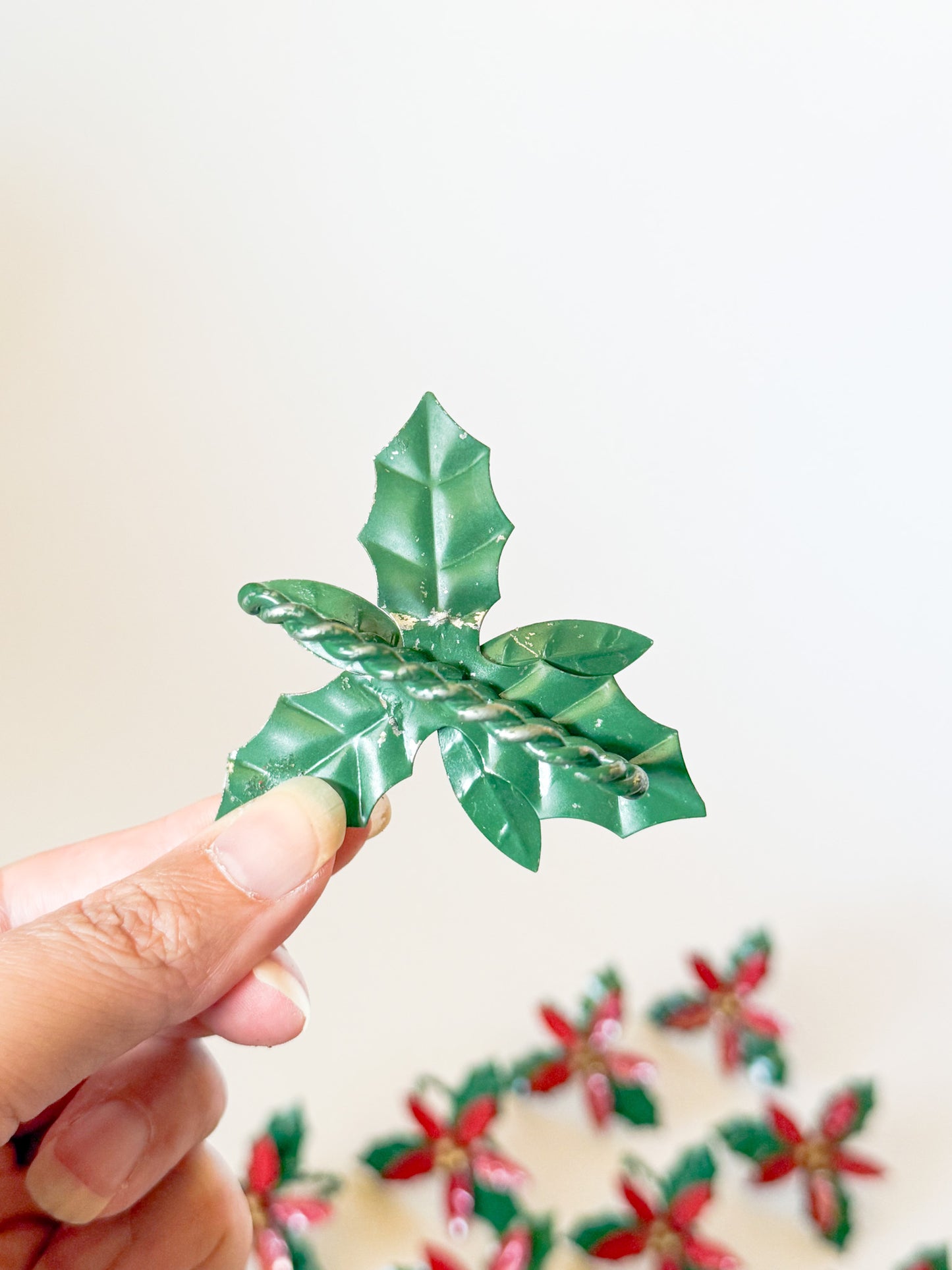 Vintage Tole Style Poinsettia Flower Napkin Rings - Sold in Sets of 4