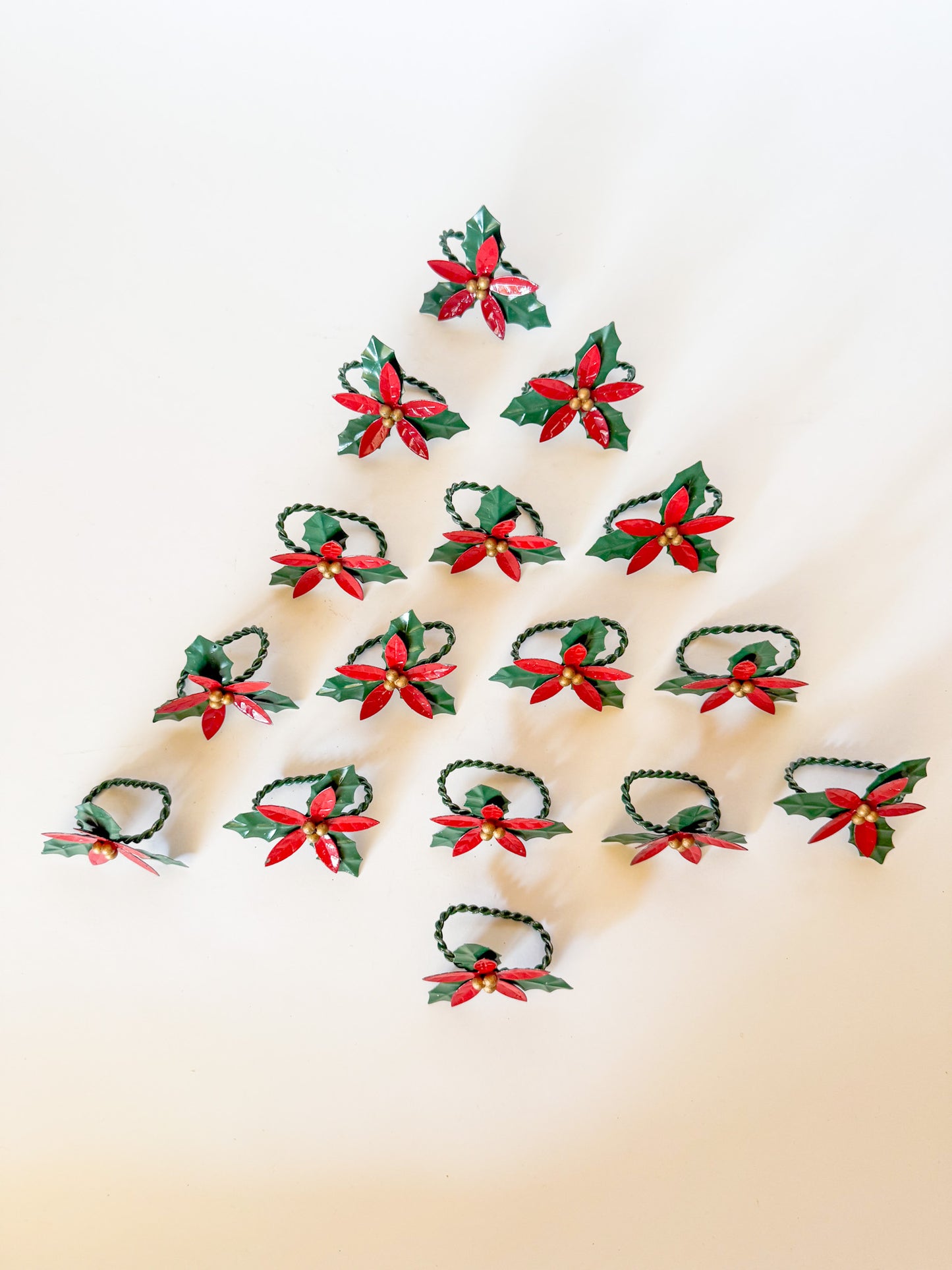 Vintage Tole Style Poinsettia Flower Napkin Rings - Sold in Sets of 4