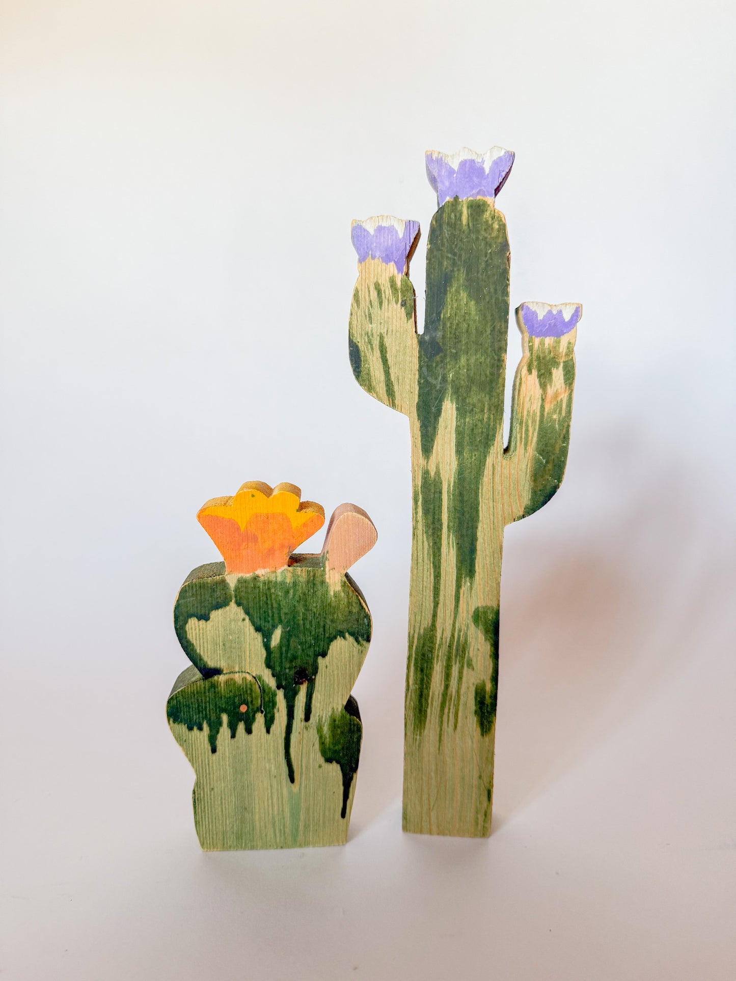 Vintage Wood Cut Cactus Art Objects by Texas Woodworker