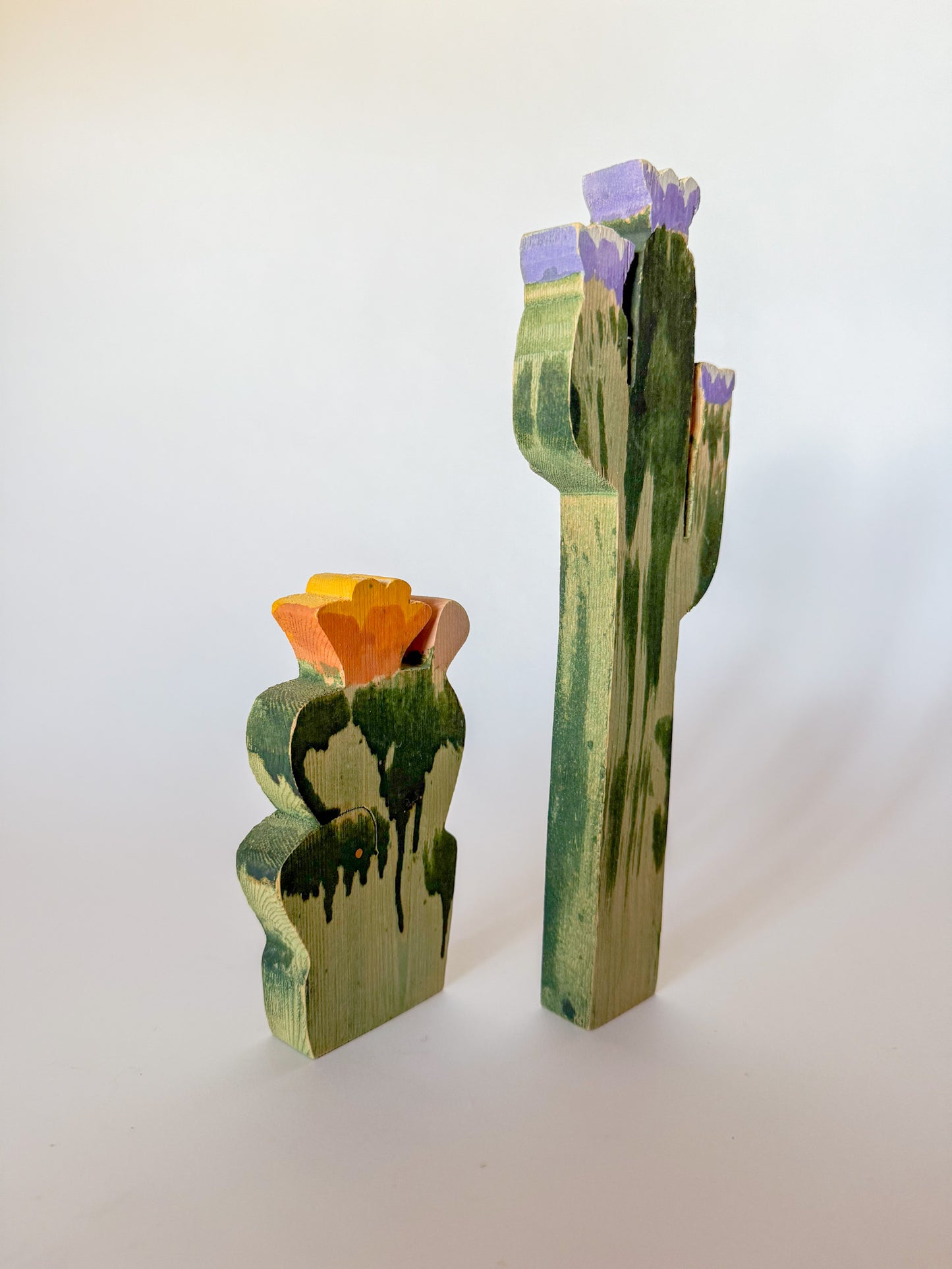 Vintage Wood Cut Cactus Art Objects by Texas Woodworker