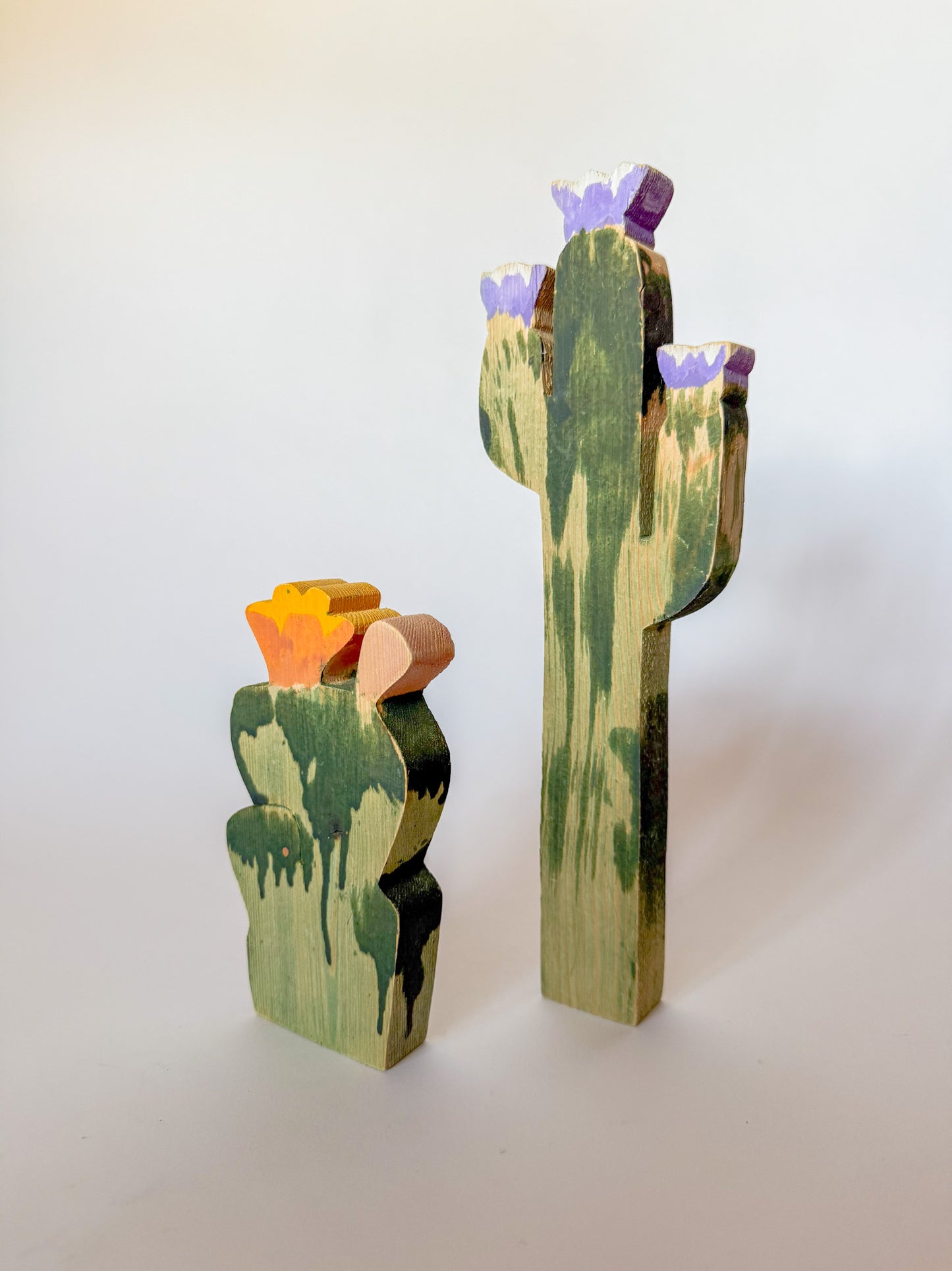 Vintage Wood Cut Cactus Art Objects by Texas Woodworker