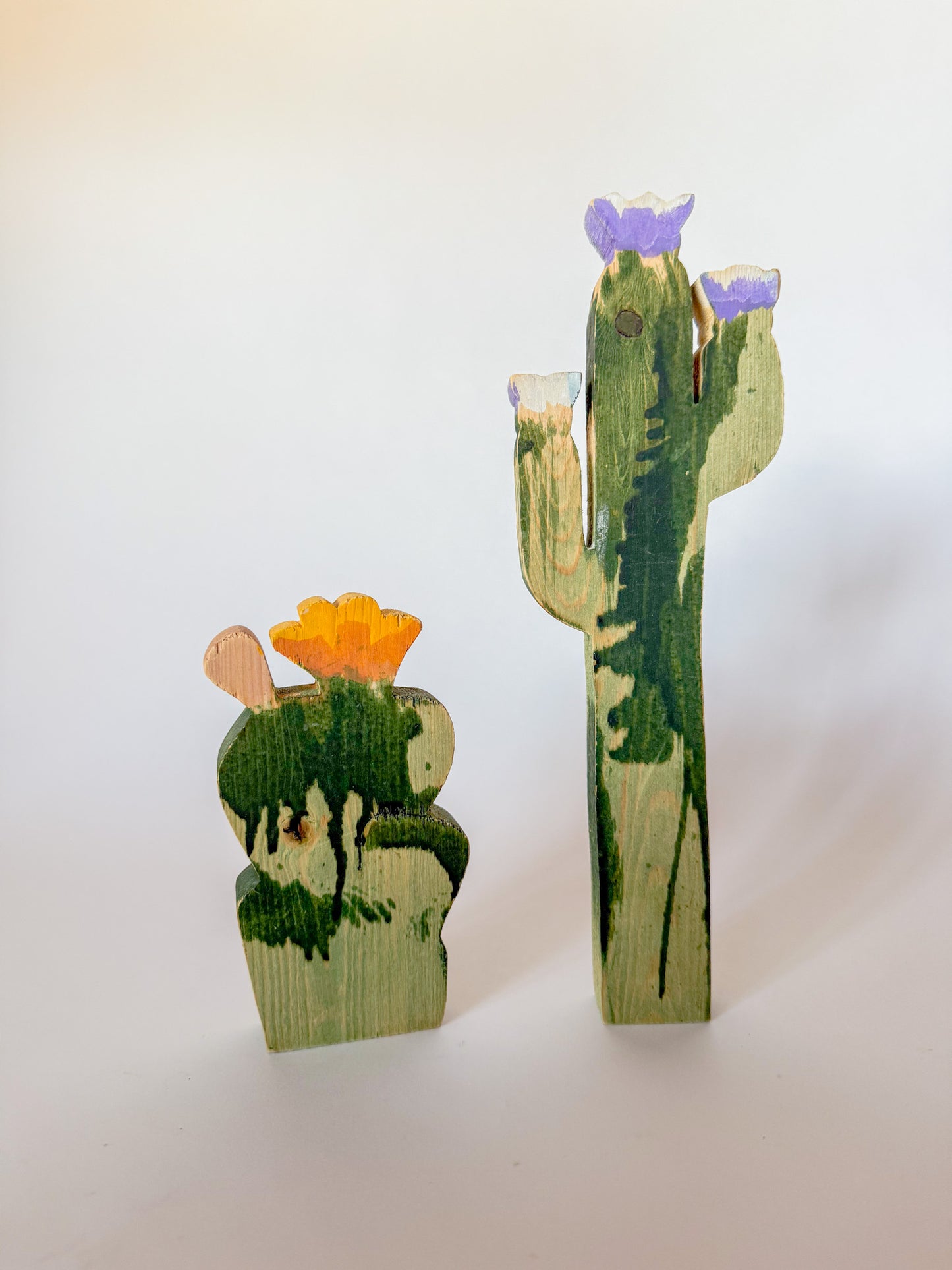 Vintage Wood Cut Cactus Art Objects by Texas Woodworker
