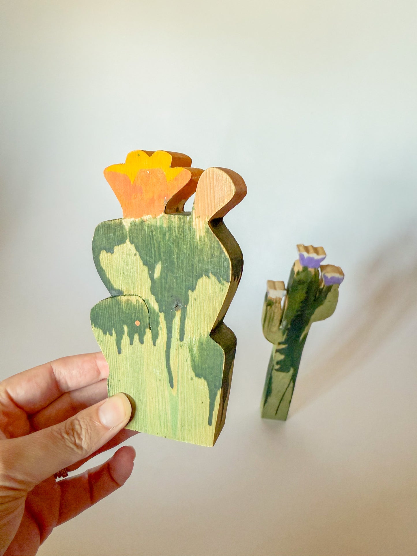 Vintage Wood Cut Cactus Art Objects by Texas Woodworker