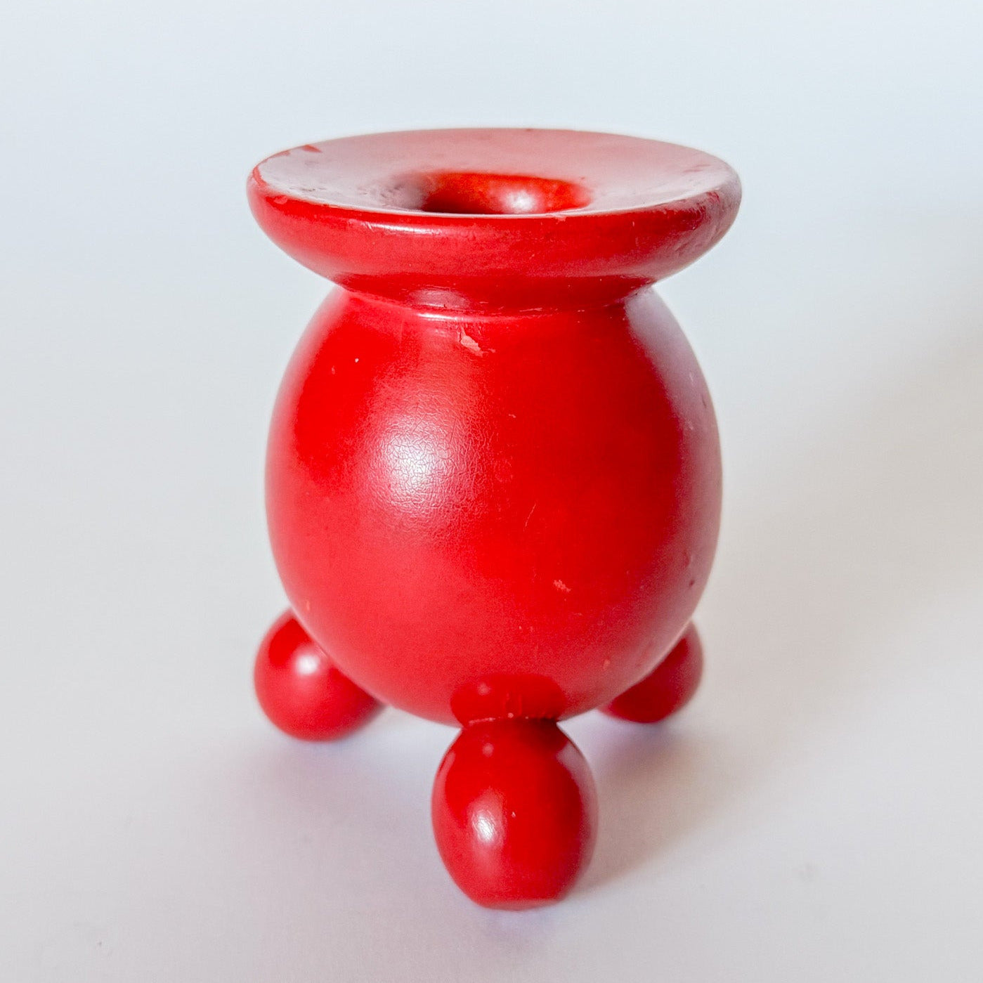 Vintage Swedish Folk Art Wooden Red Candlestick Holder