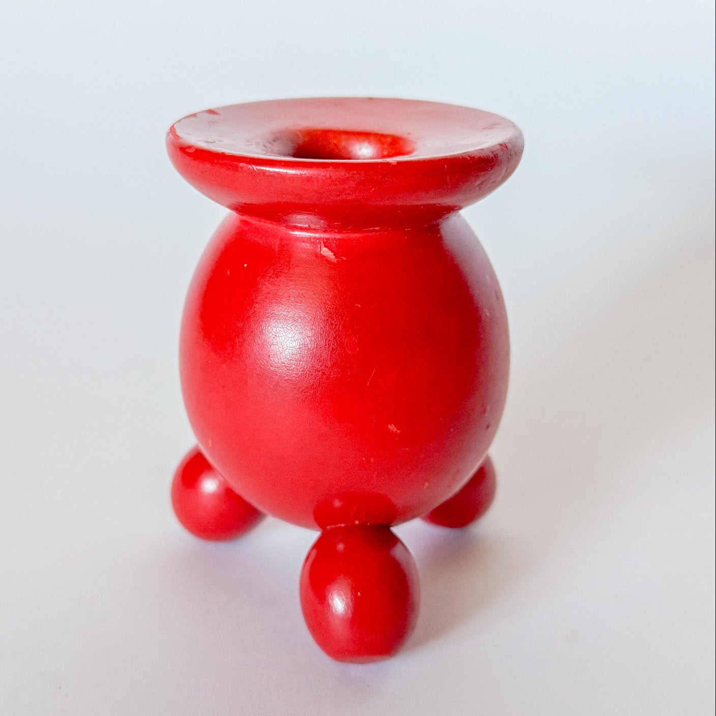 Vintage Swedish Folk Art Wooden Red Candlestick Holder