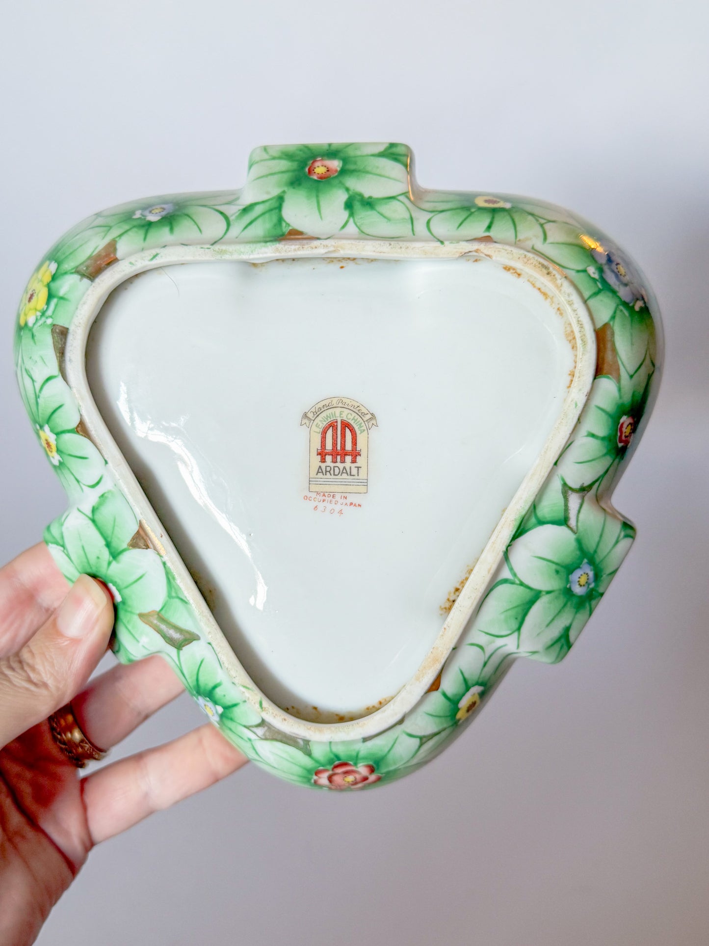 Mid Century Large Vintage Lenwile China Ardalt Hand Painted Catch All Dish, Occupied Japan