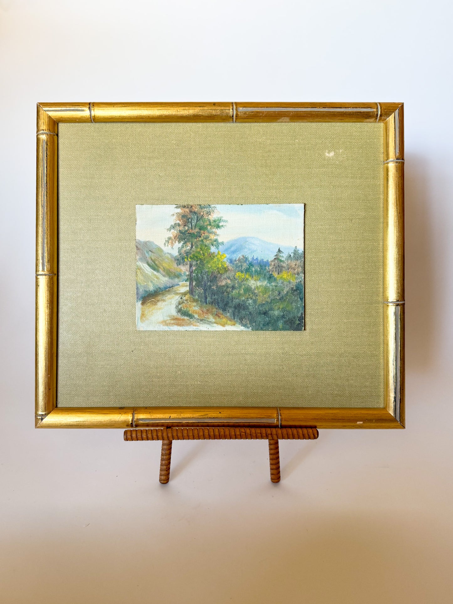 Vintage Original Oil Painting on Board, Gilt Bamboo Frame