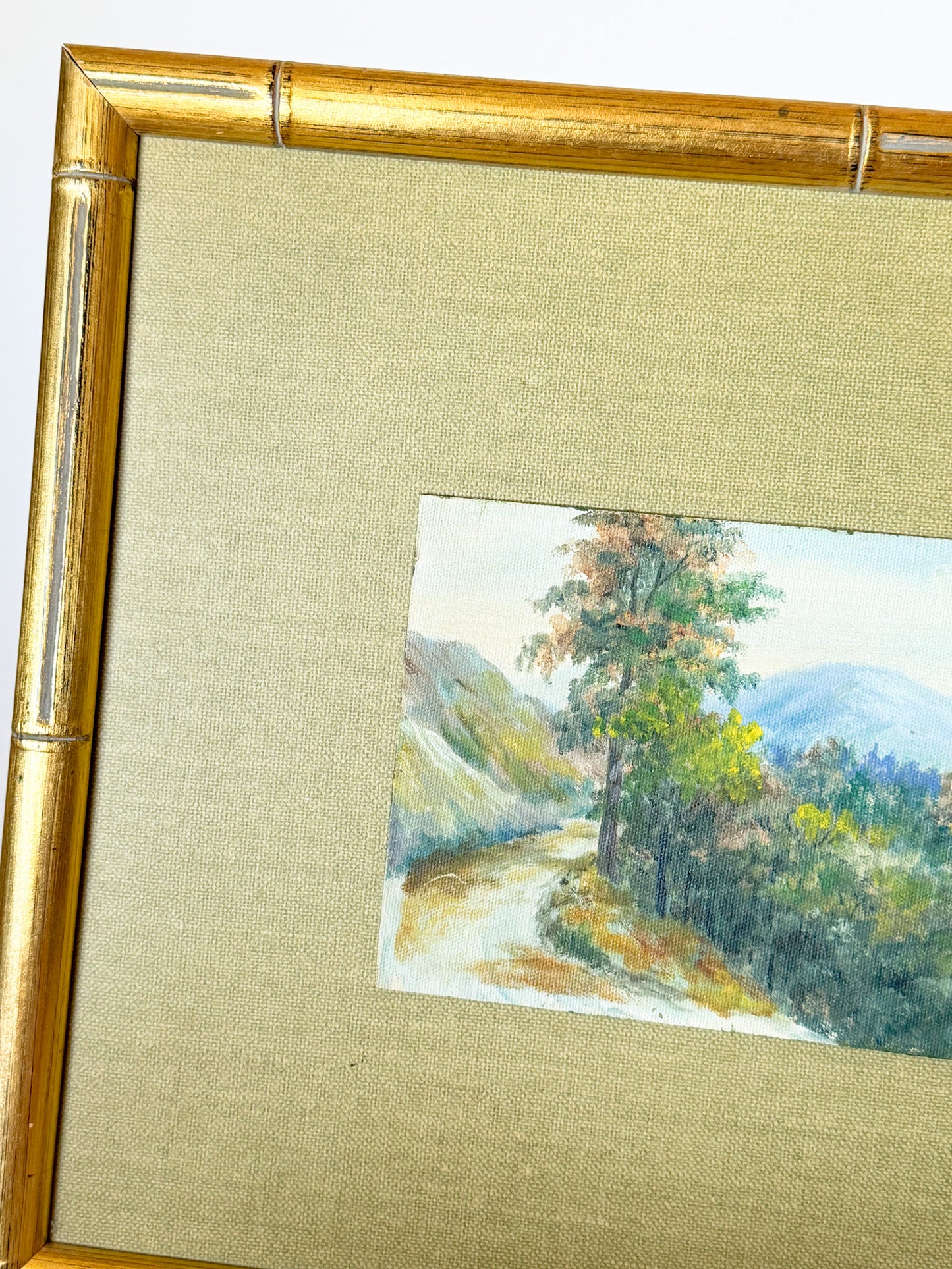 Vintage Original Oil Painting on Board, Gilt Bamboo Frame