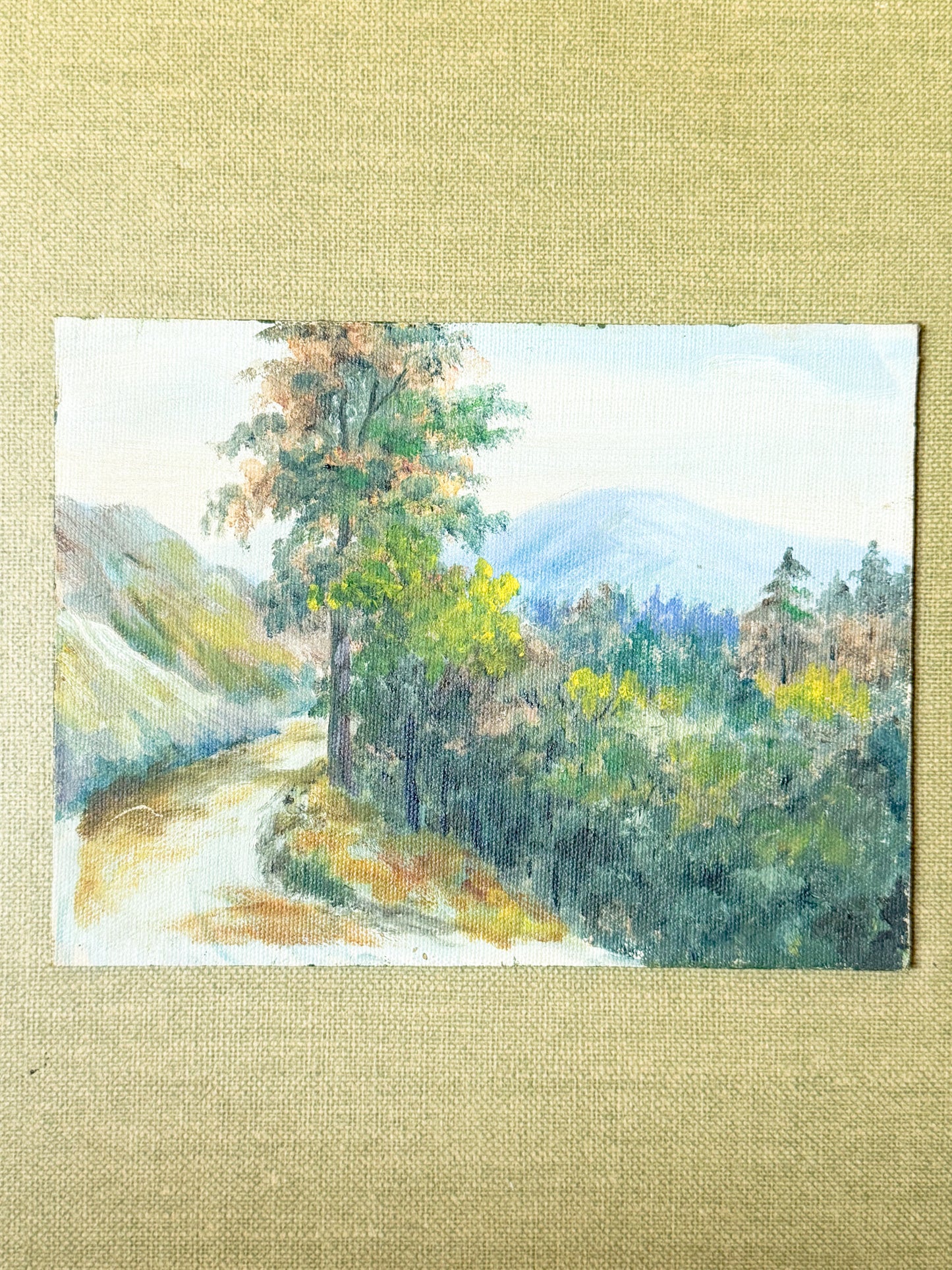 Vintage Original Oil Painting on Board, Gilt Bamboo Frame