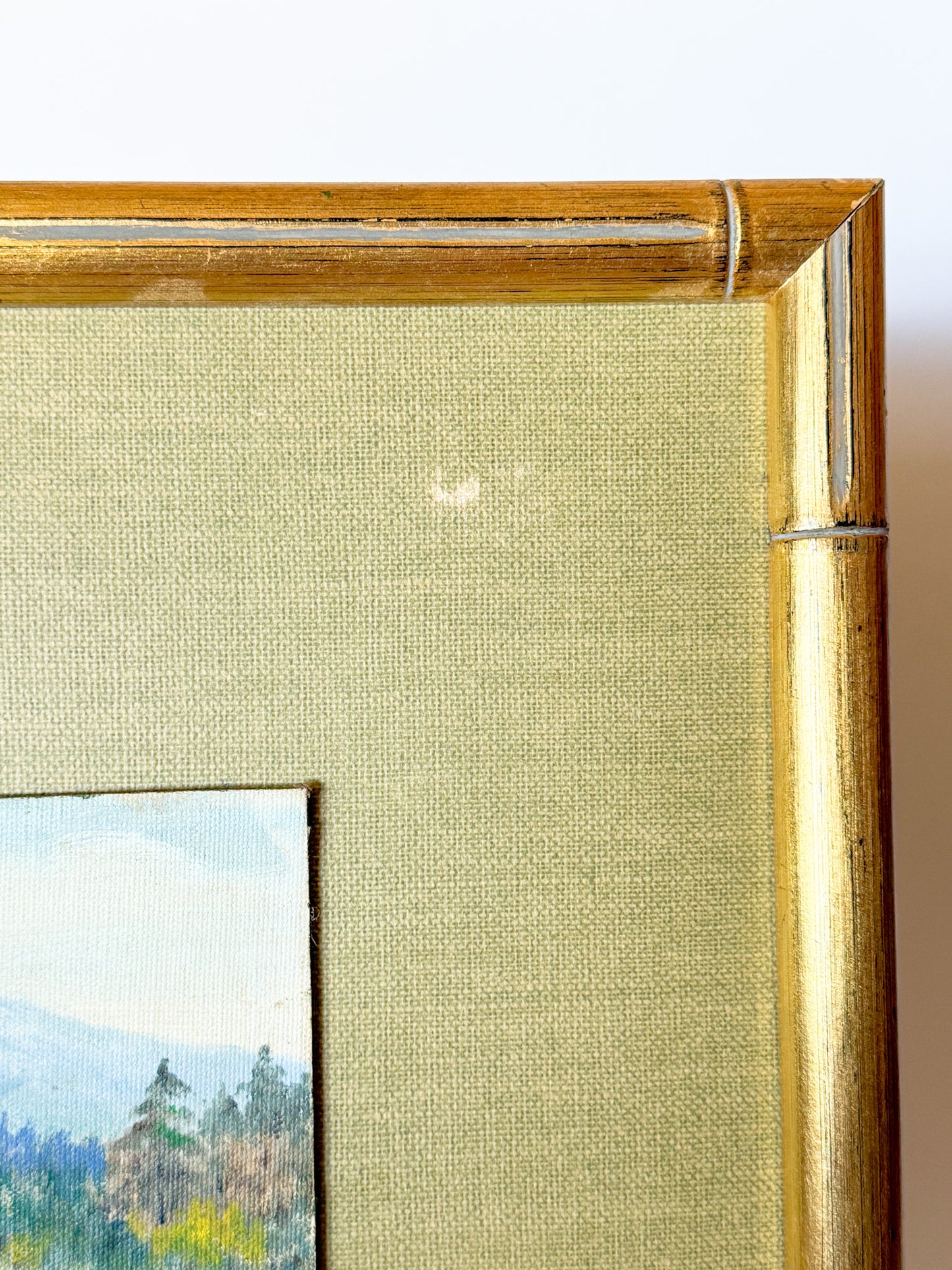Vintage Original Oil Painting on Board, Gilt Bamboo Frame
