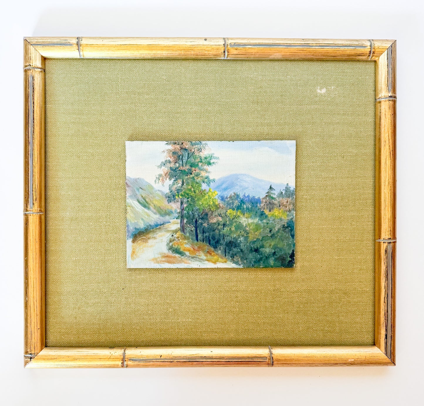 Vintage Original Oil Painting on Board, Gilt Bamboo Frame