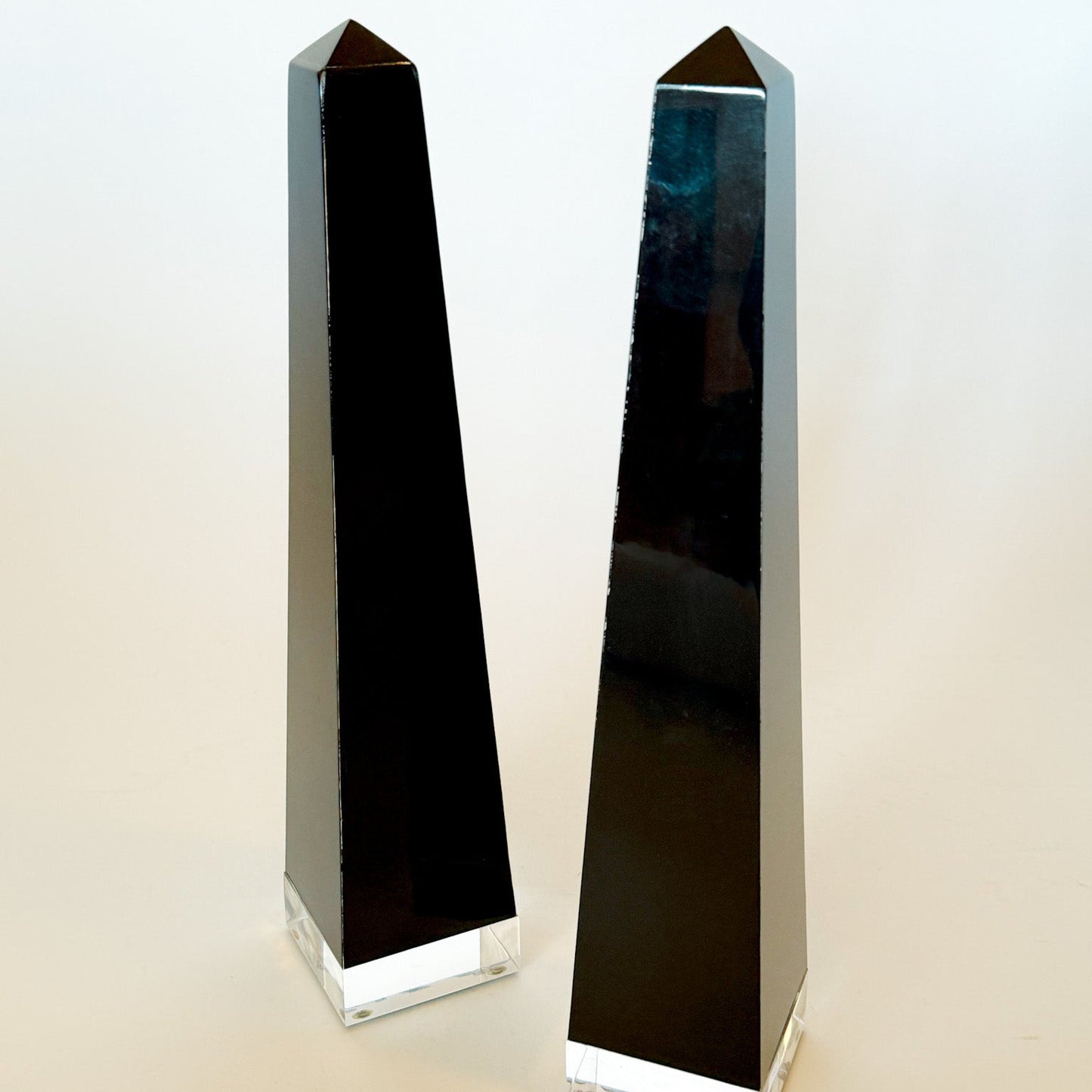 Mid Century Modern Black Lucite Obelisks, a Pair
