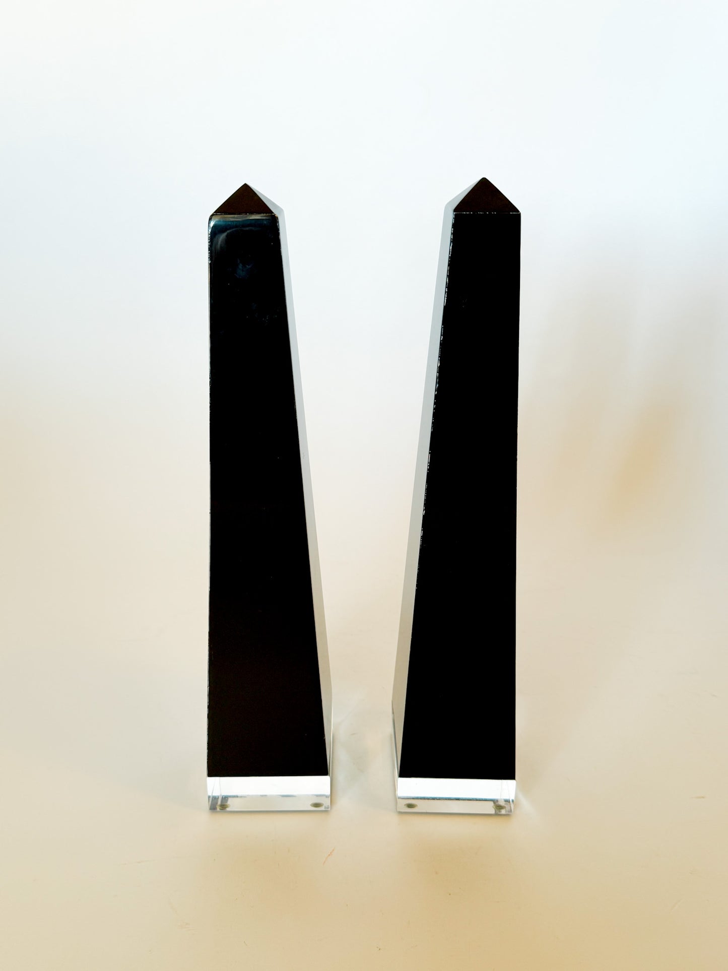 Mid Century Modern Black Lucite Obelisks, a Pair