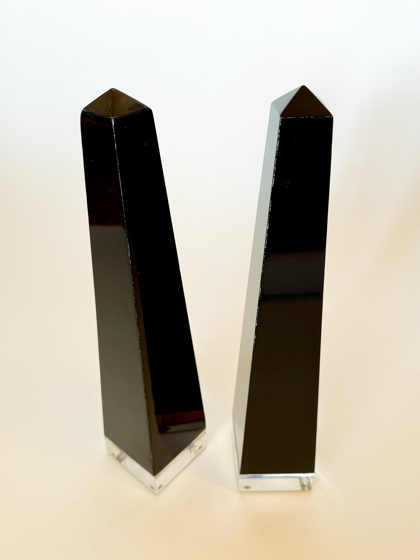 Mid Century Modern Black Lucite Obelisks, a Pair