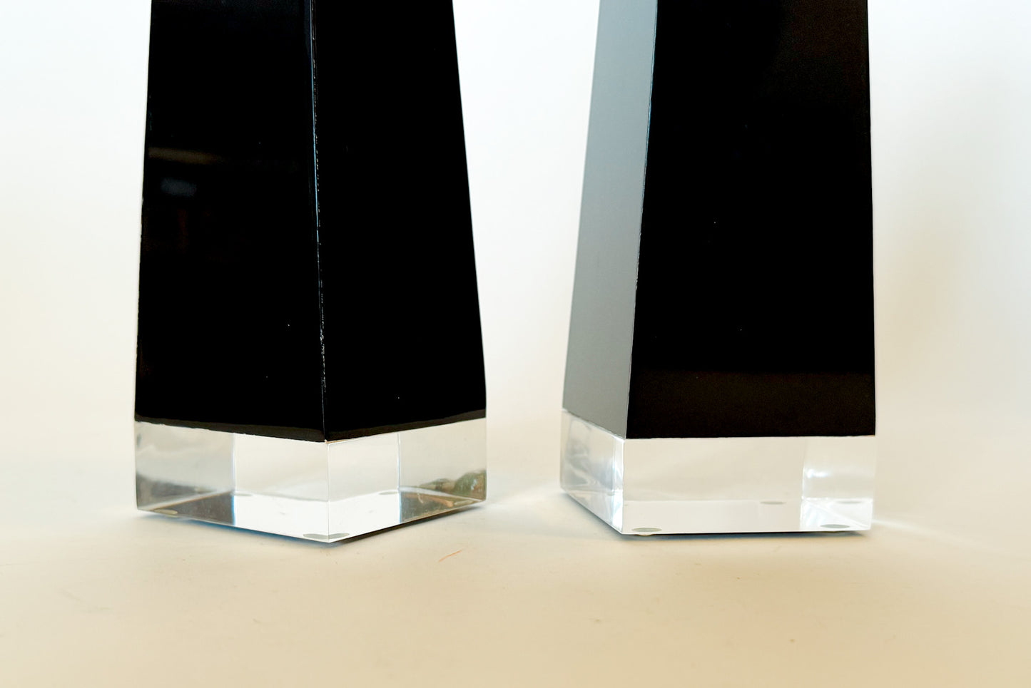 Mid Century Modern Black Lucite Obelisks, a Pair