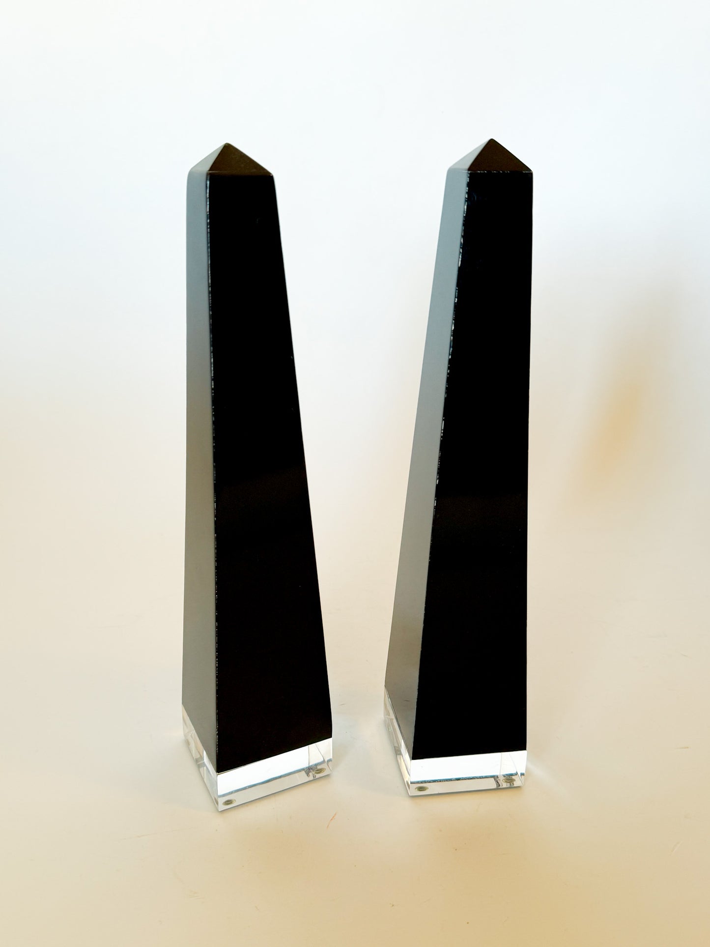 Mid Century Modern Black Lucite Obelisks, a Pair