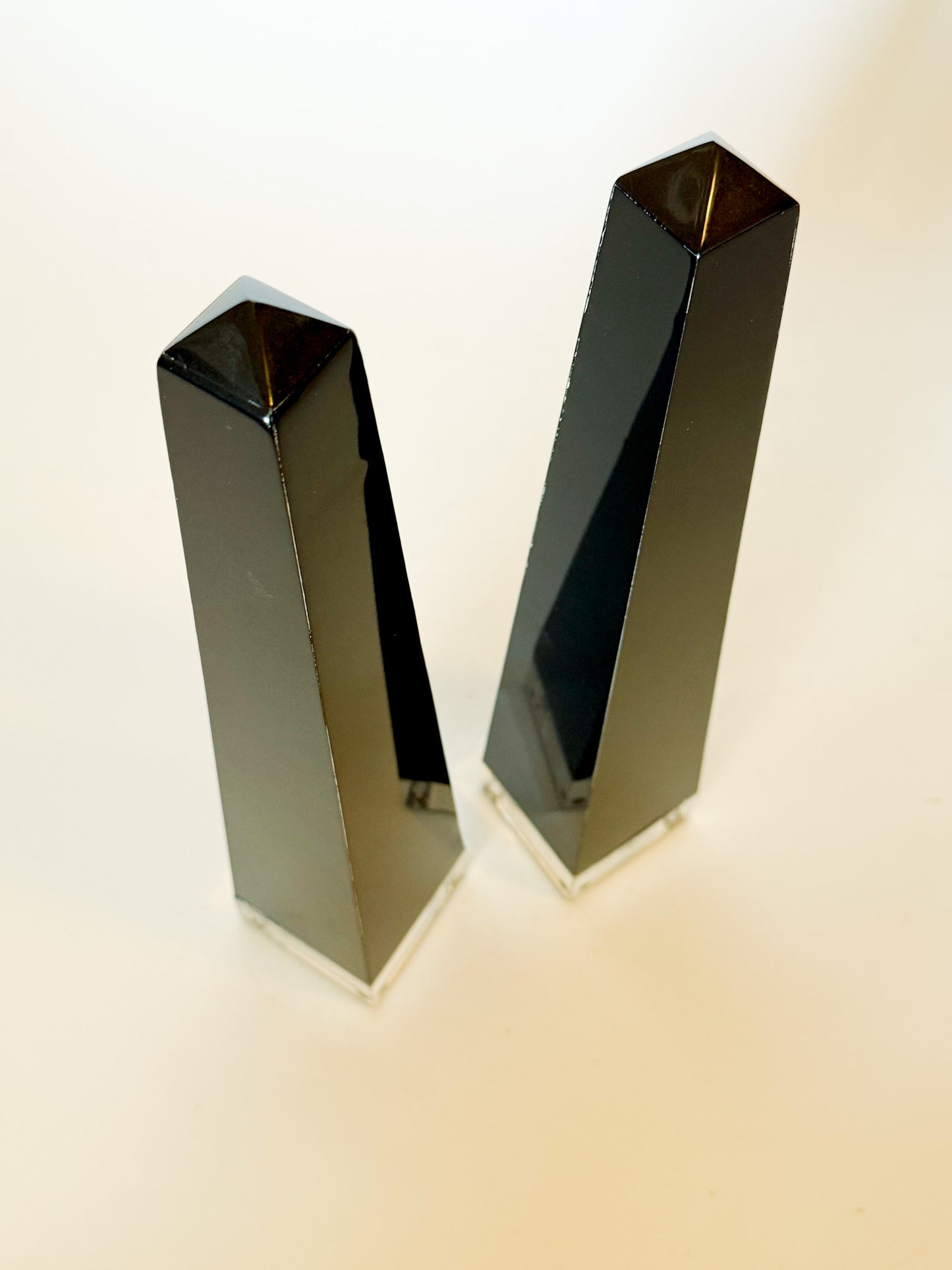 Mid Century Modern Black Lucite Obelisks, a Pair