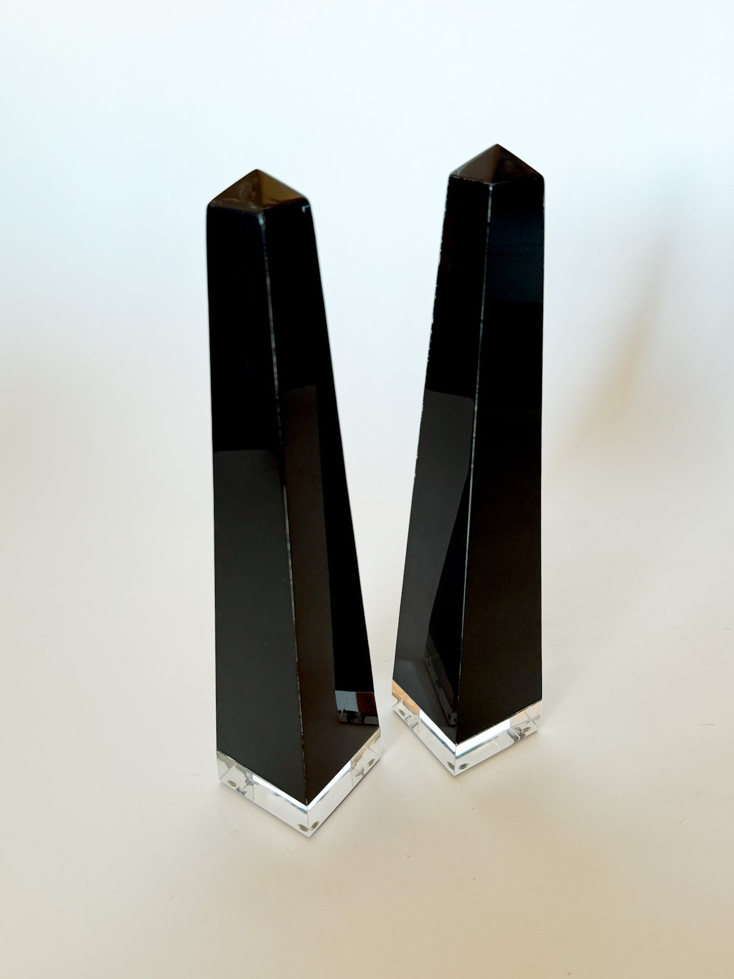 Mid Century Modern Black Lucite Obelisks, a Pair
