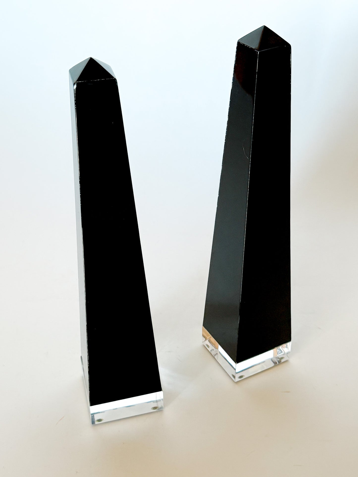 Mid Century Modern Black Lucite Obelisks, a Pair