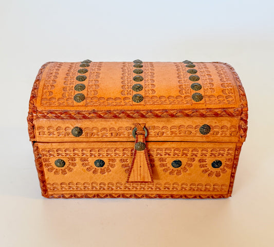 Vintage Embossed and Studded Leather Domed Box