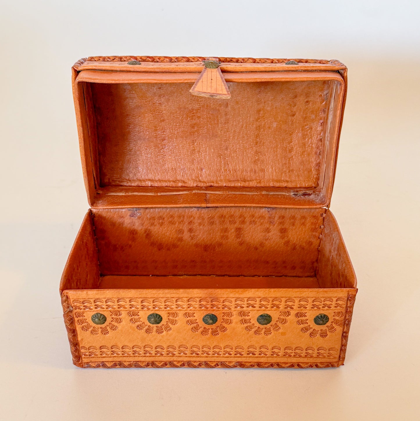 Vintage Embossed and Studded Leather Domed Box