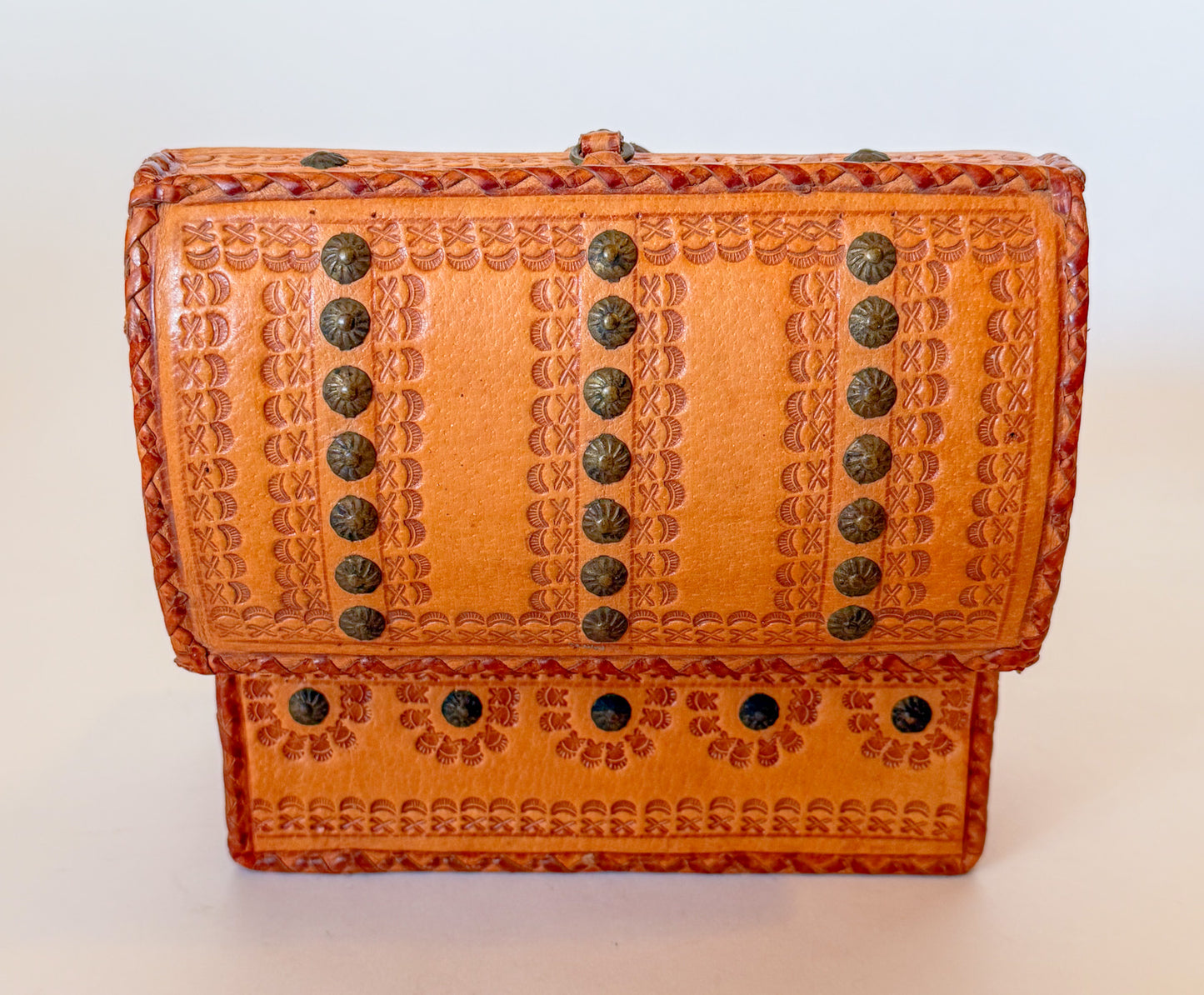 Vintage Embossed and Studded Leather Domed Box